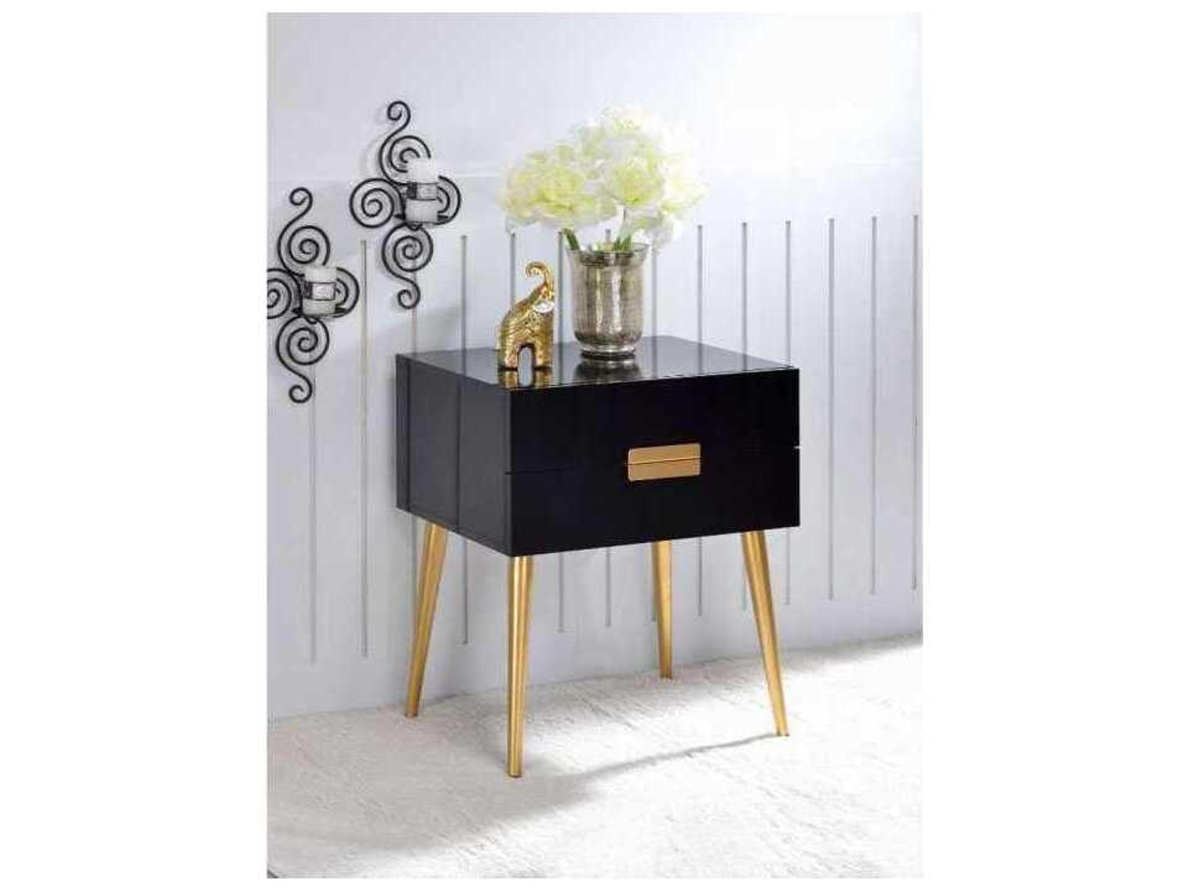Acme Furniture Denvor Rectangular Wood Black Gold End Table