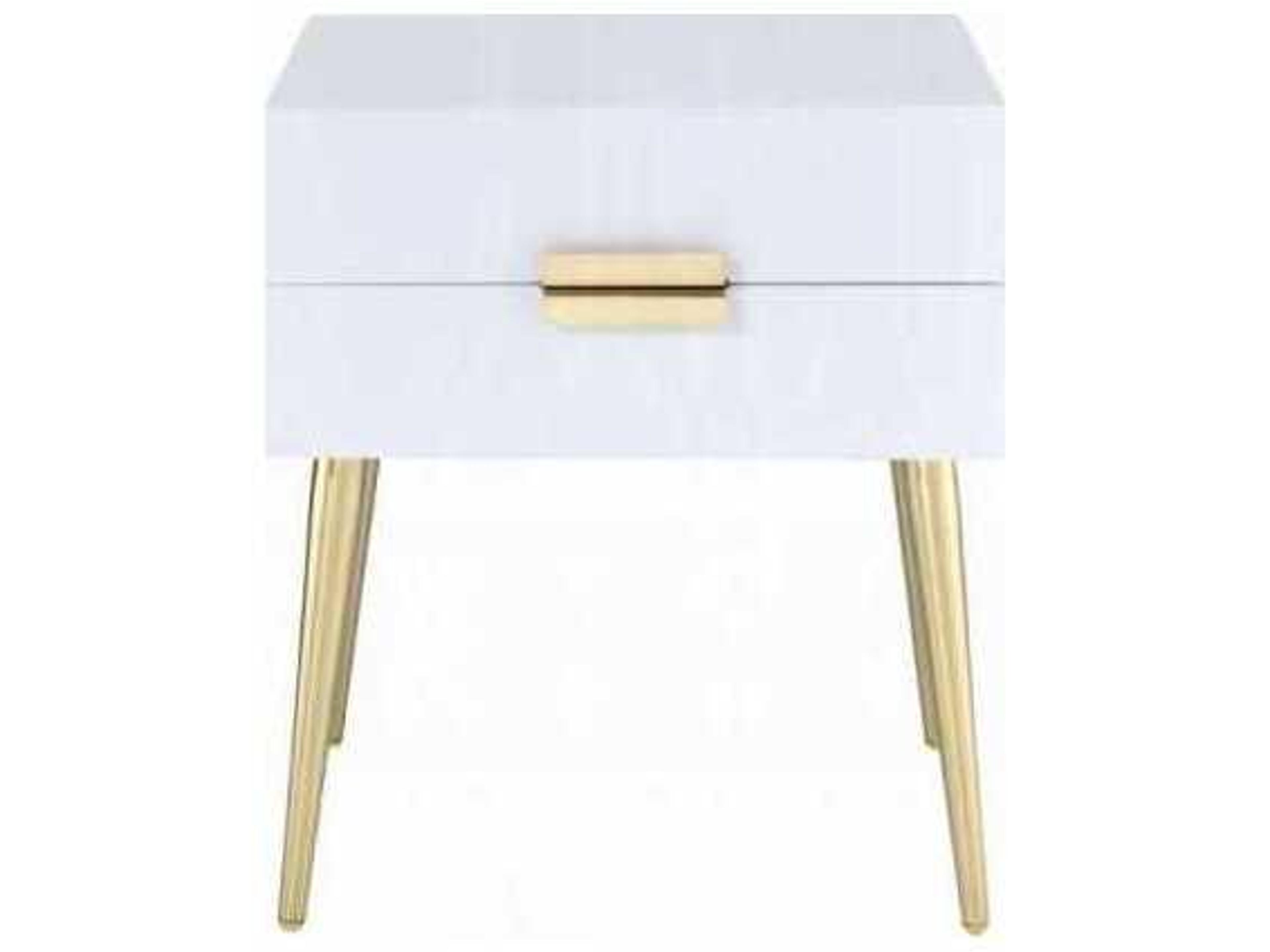 Acme Furniture Denvor Rectangular Wood White Gold End Table
