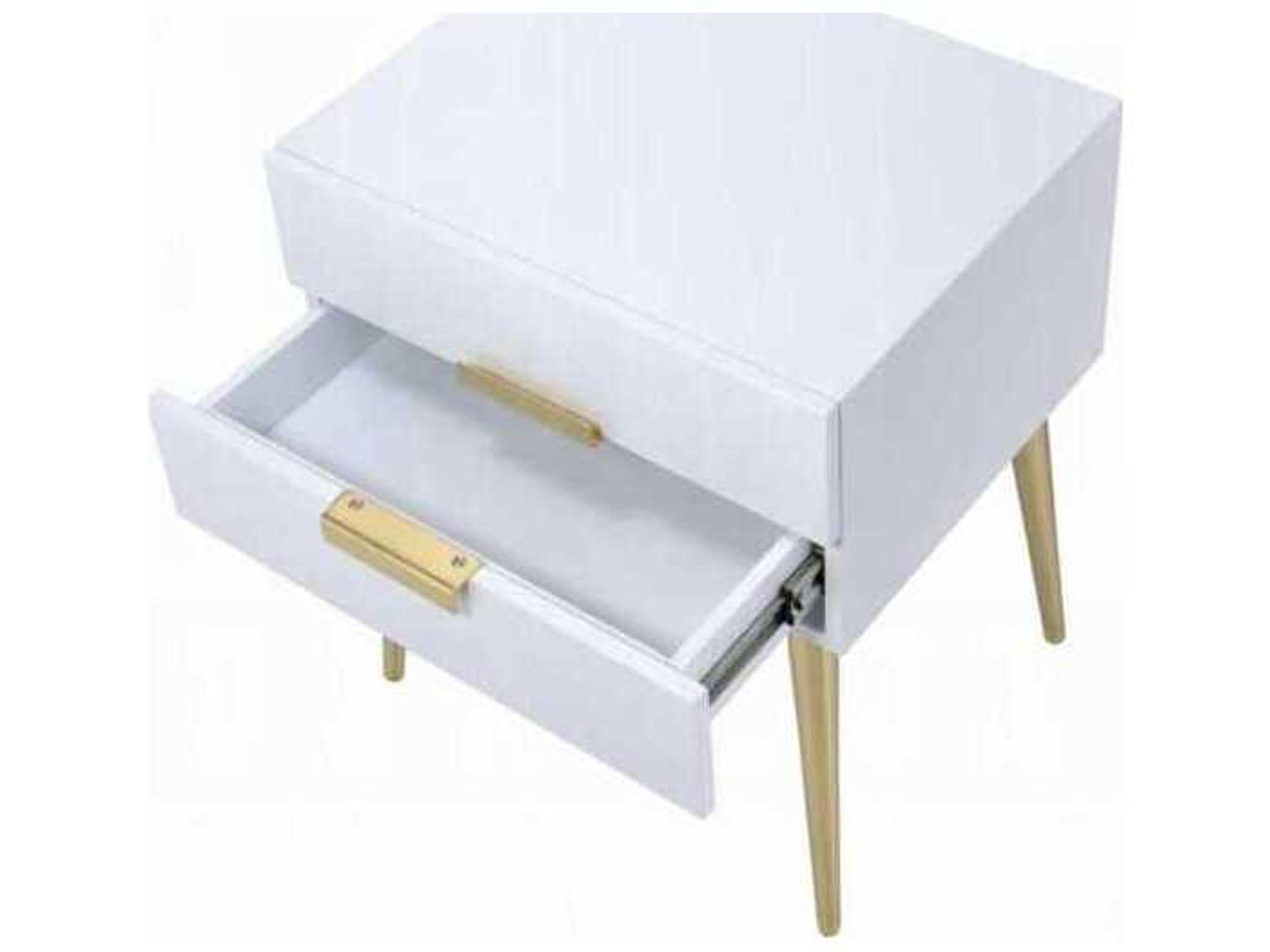 Acme Furniture Denvor Rectangular Wood White Gold End Table