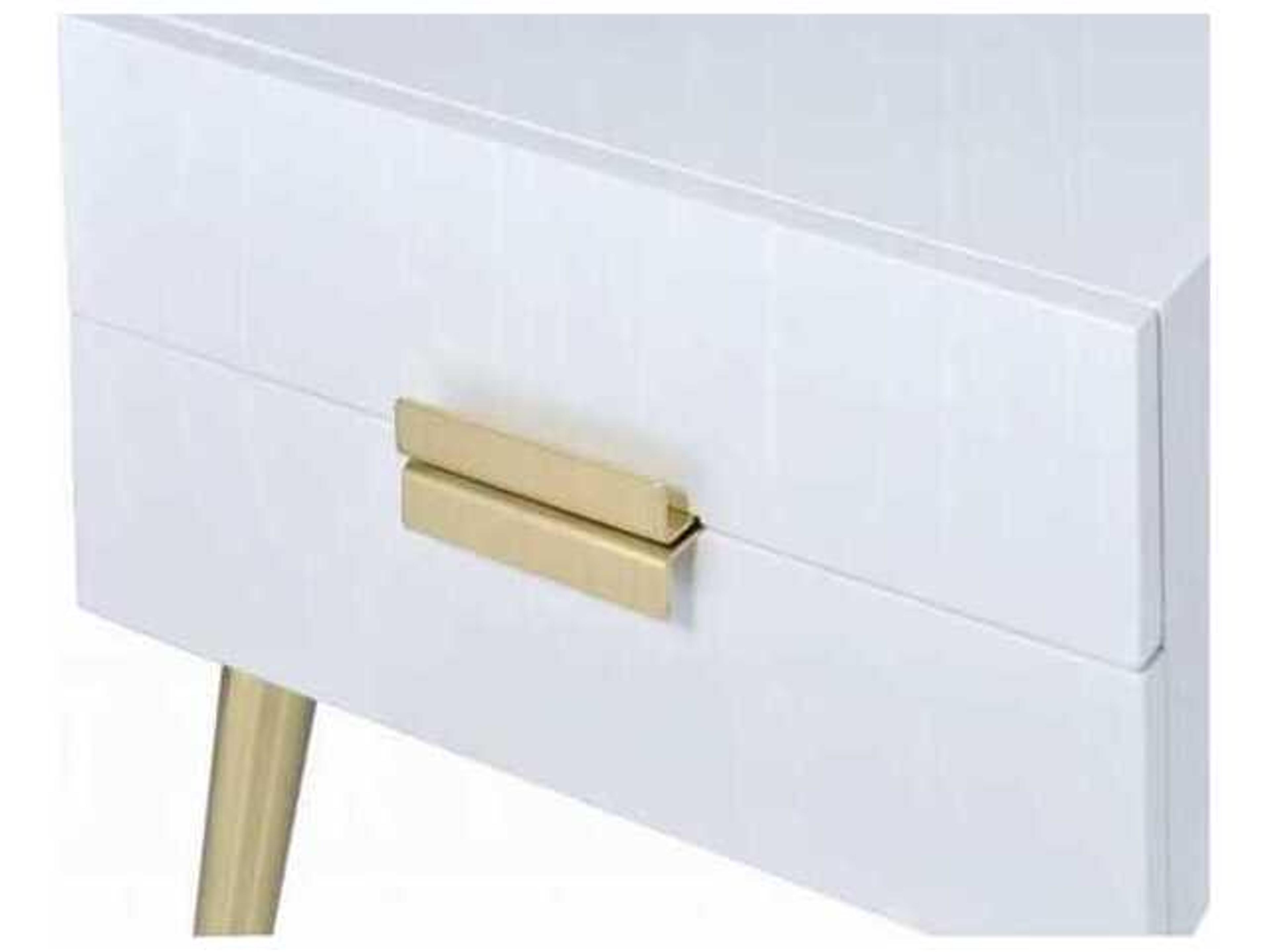 Acme Furniture Denvor Rectangular Wood White Gold End Table