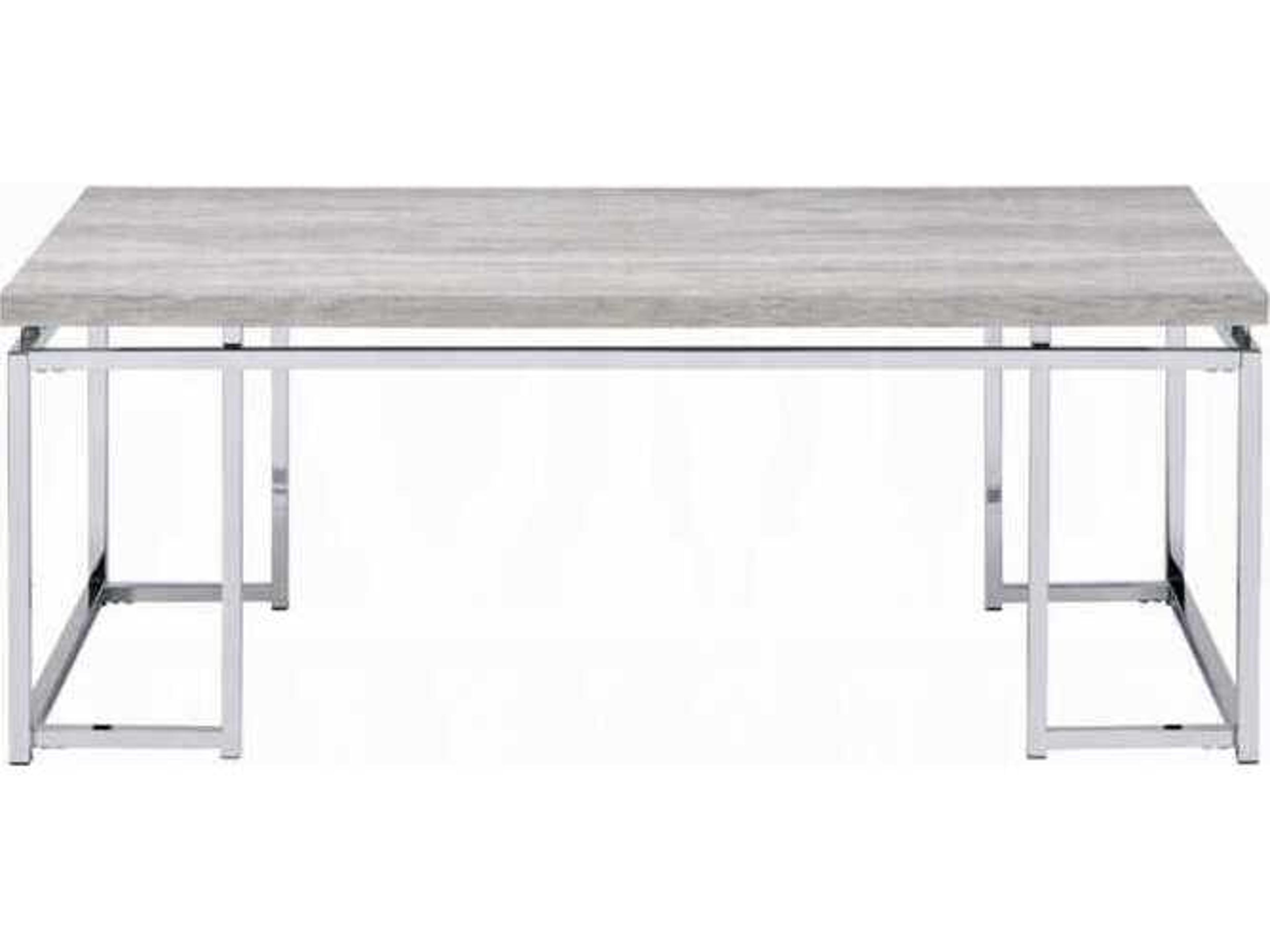 Acme Furniture Chafik Rectangular Wood Natural Oak Chrome Coffee Table