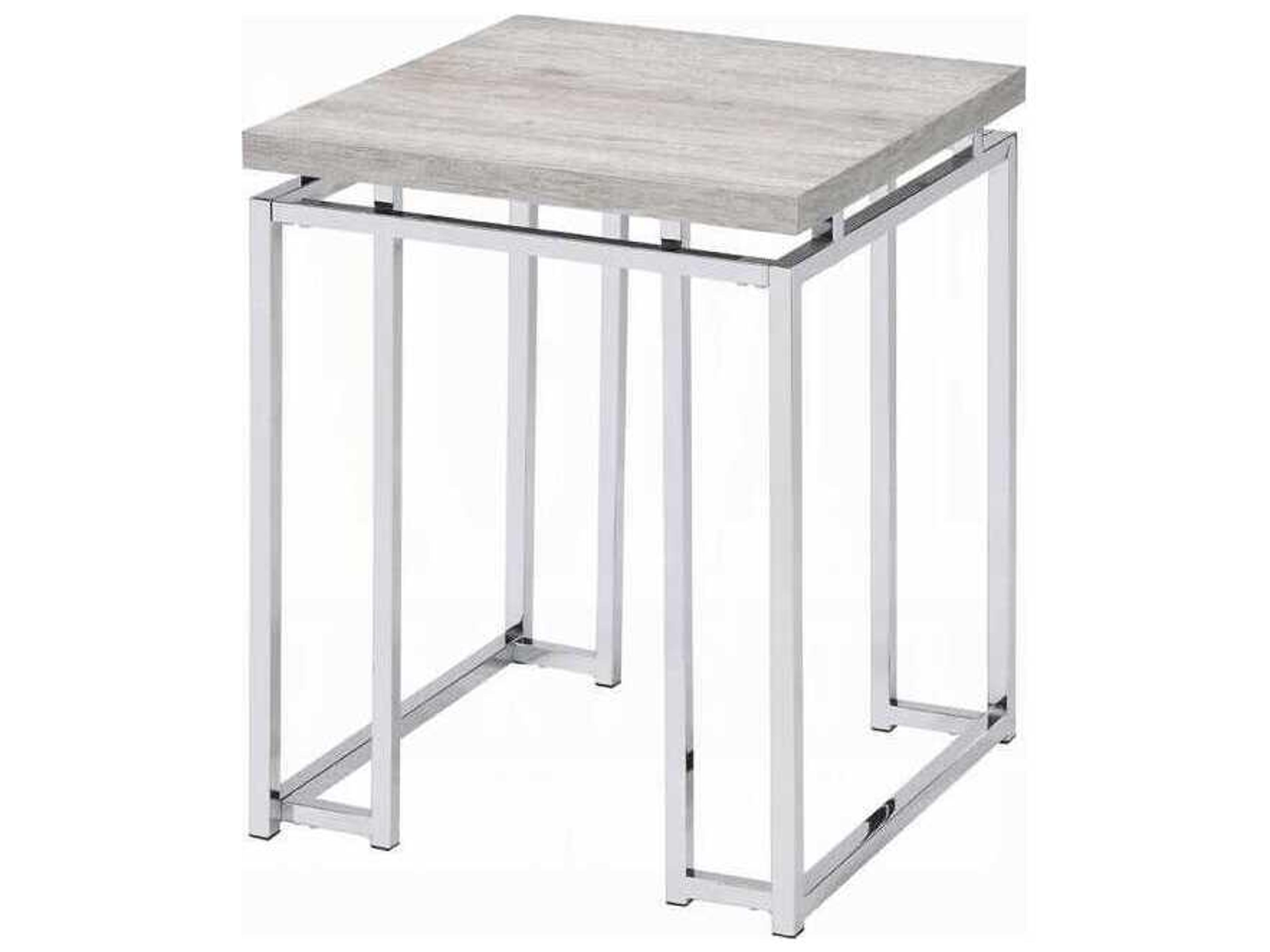 Chafik Square Wood Natural Oak Chrome End Table