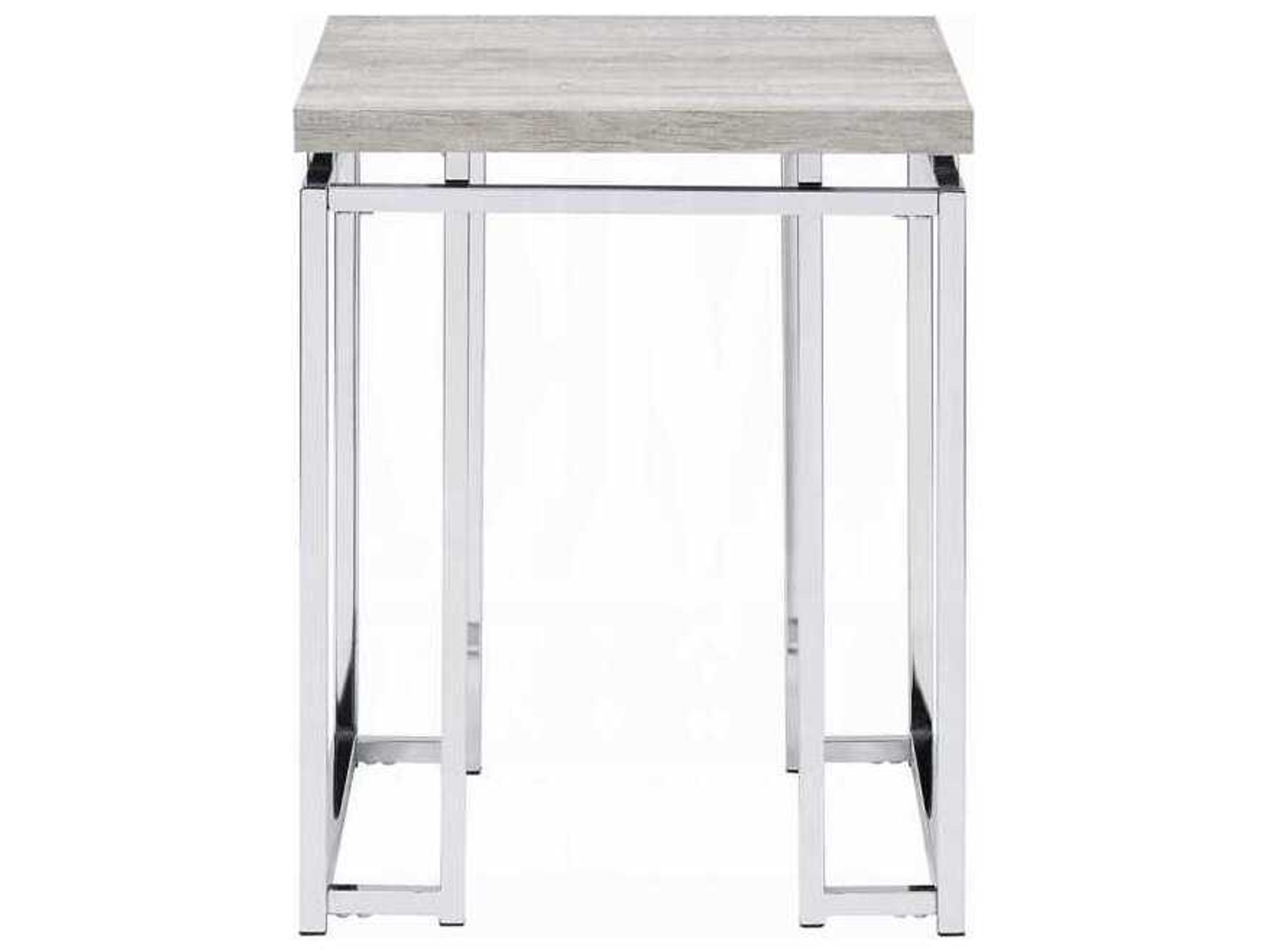 Acme Furniture Chafik Square Wood Natural Oak Chrome End Table