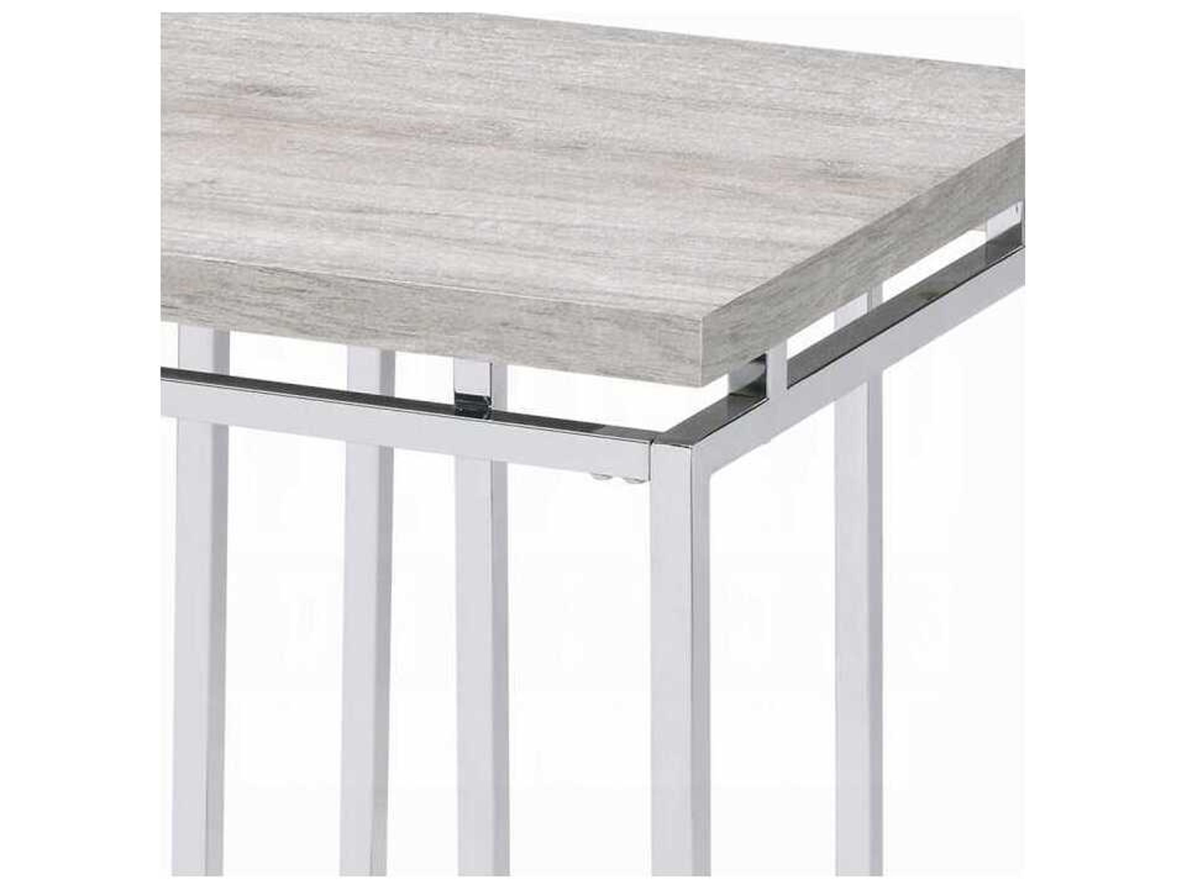 Acme Furniture Chafik Square Wood Natural Oak Chrome End Table