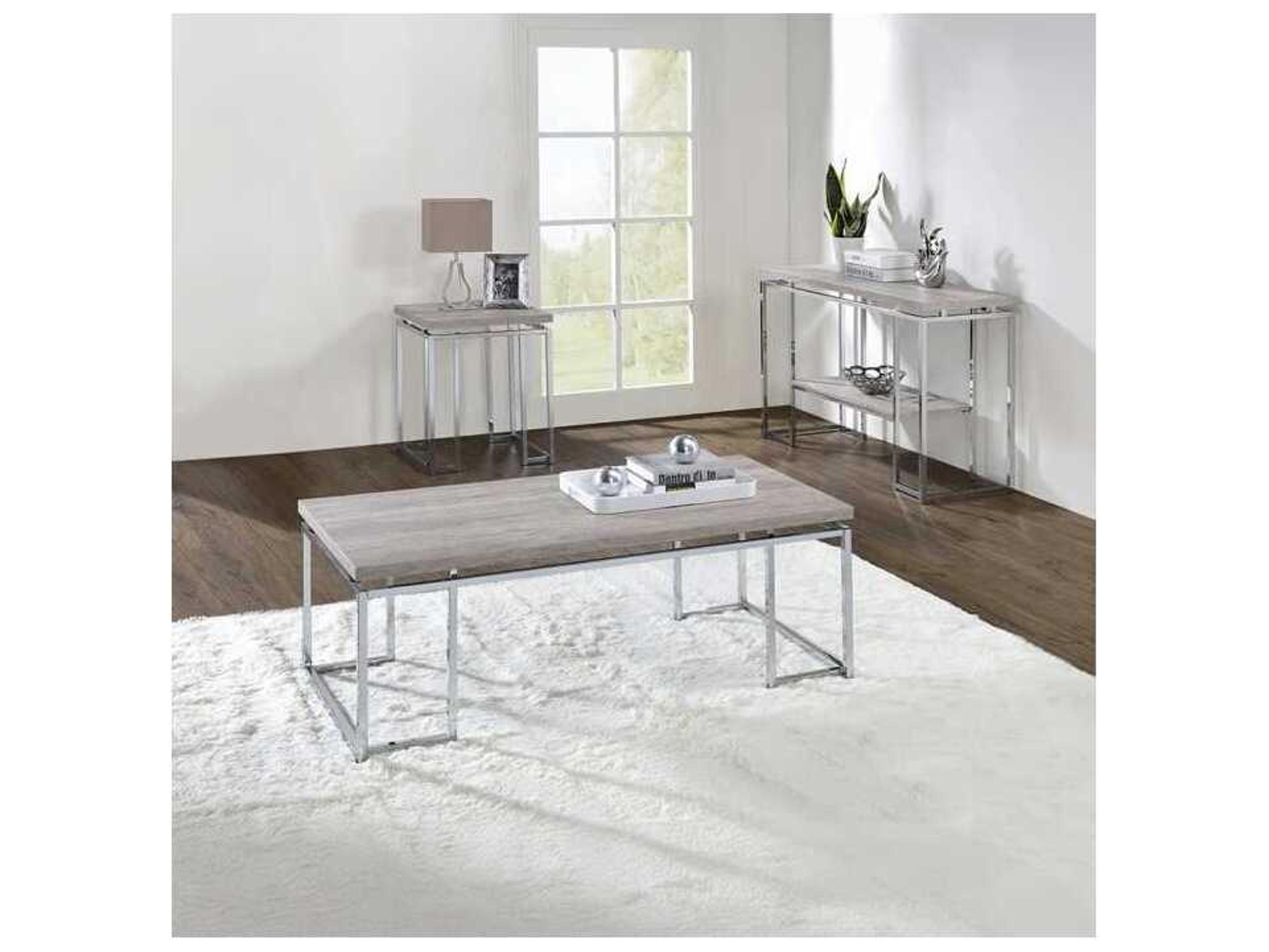 Acme Furniture Chafik Rectangular Wood Natural Oak Chrome Console Table