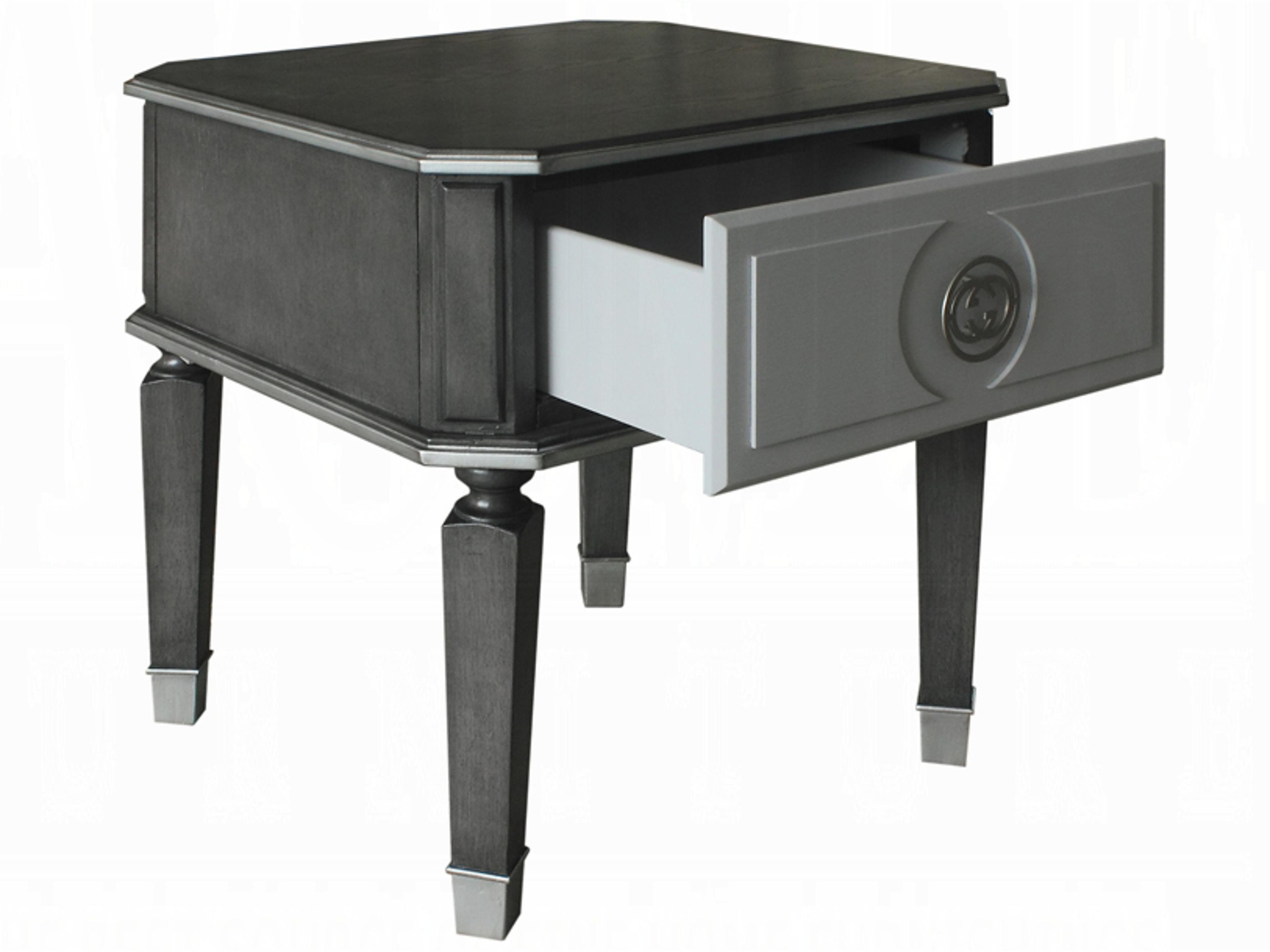 Acme Furniture House Beatrice Square Wood Charcoal Light Gray End Table