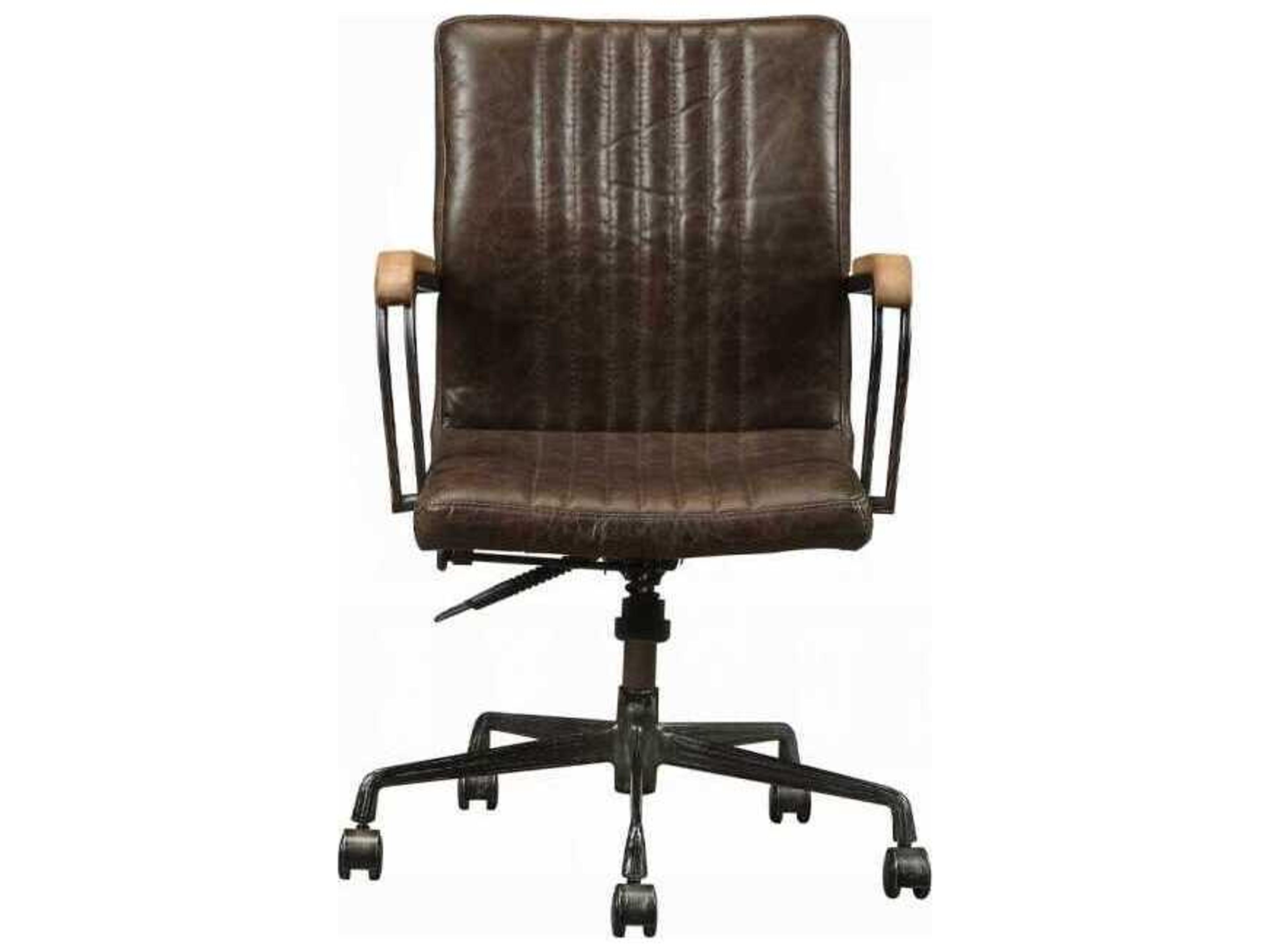 Acme Furniture Brown Leather Adjustable Swivel Task Office Chair