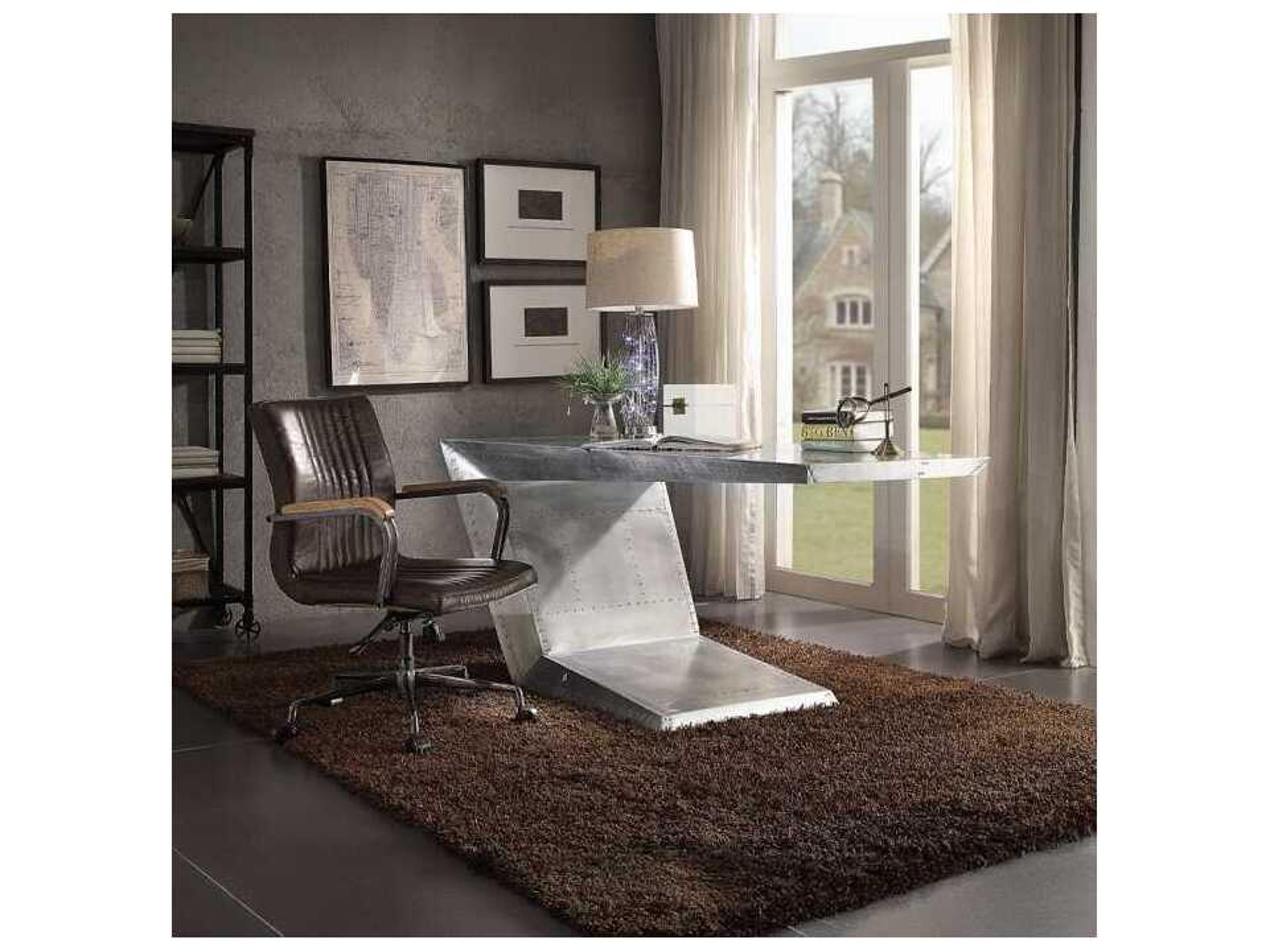 Acme Furniture Brown Leather Adjustable Swivel Task Office Chair