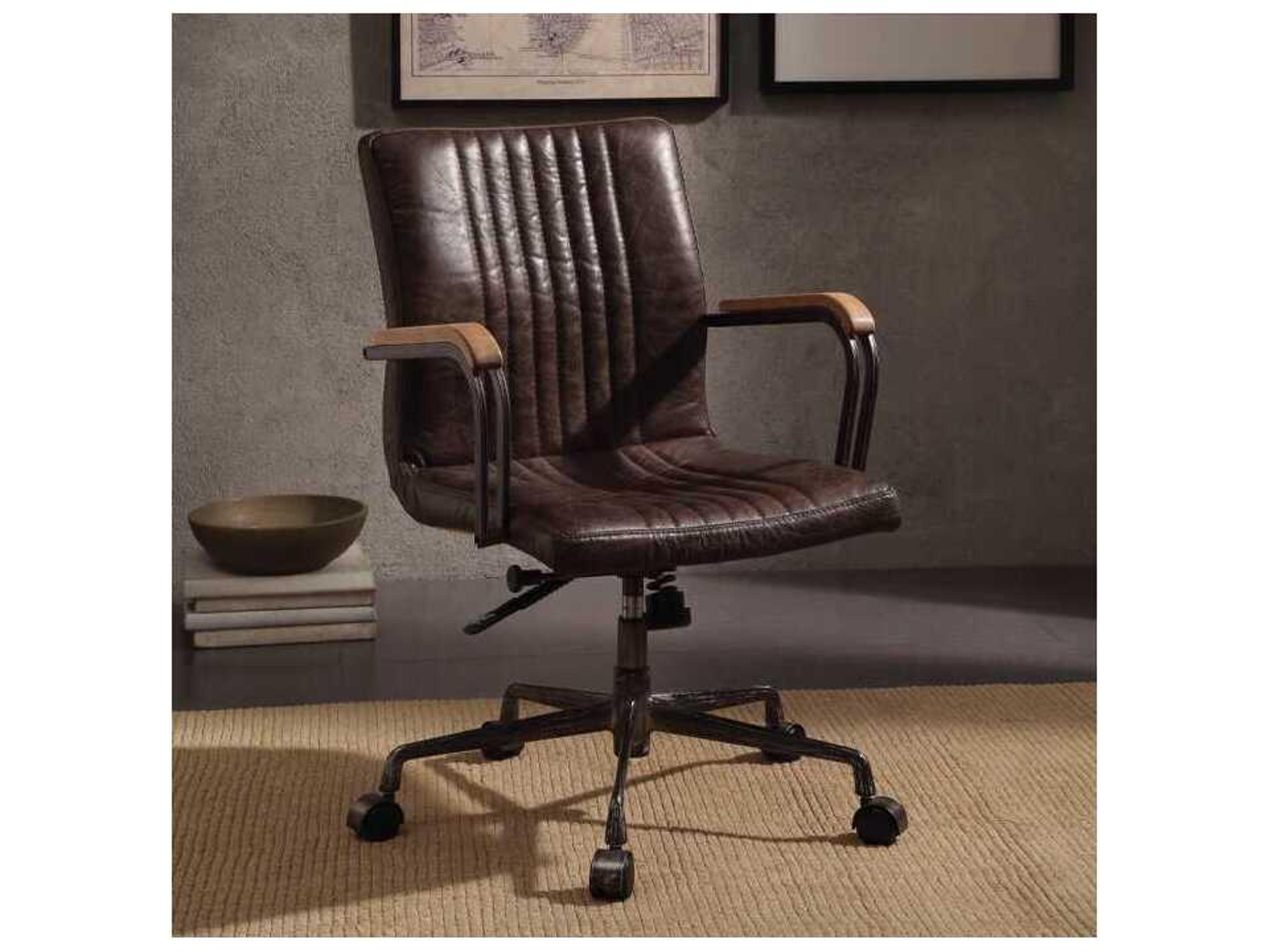 Acme Furniture Brown Leather Adjustable Swivel Task Office Chair