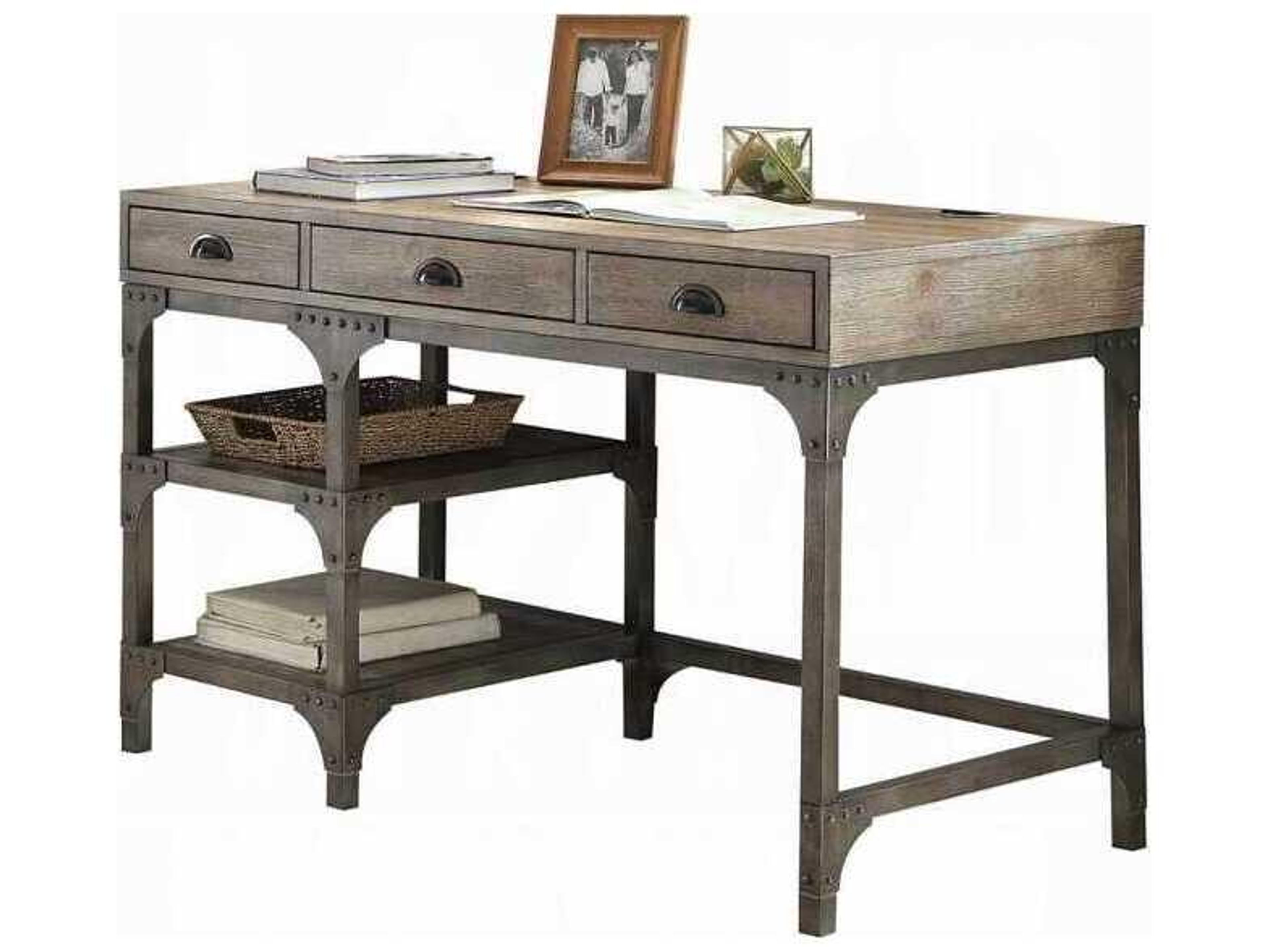 Weathered Oak Antique Silver Brown Pine Wood Writing Desk