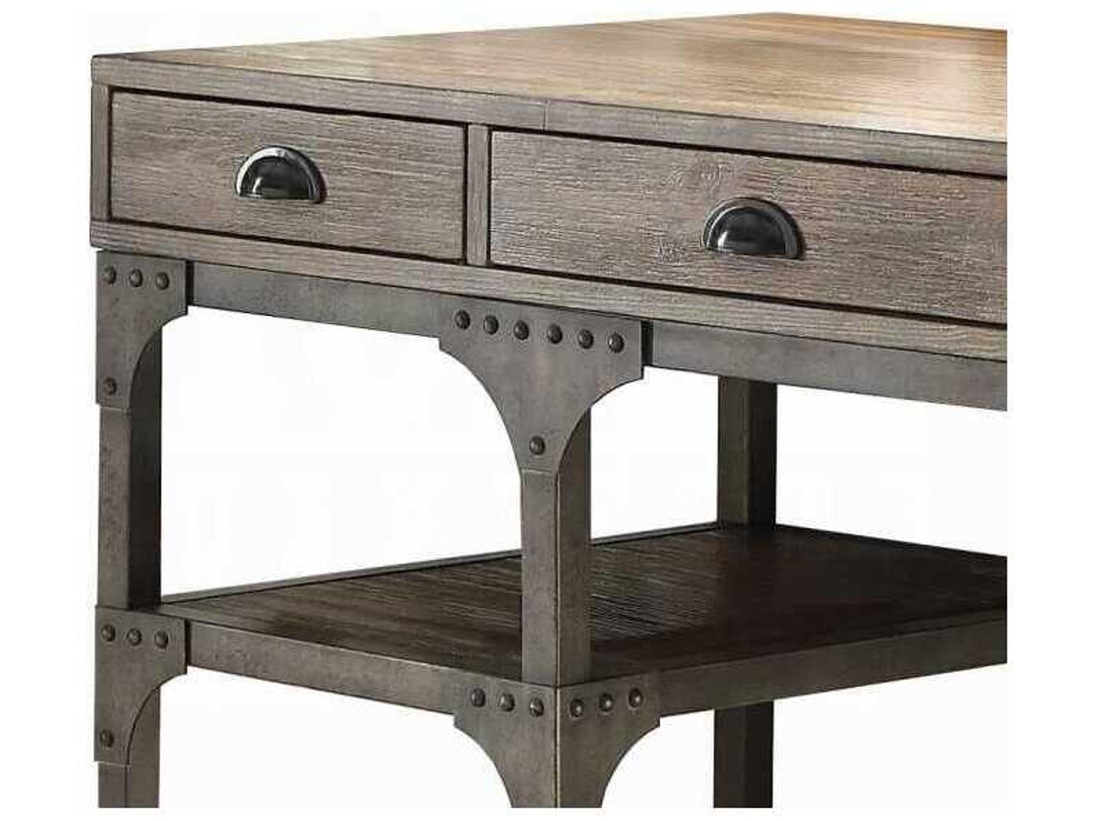Acme Furniture Weathered Oak Antique Silver Brown Pine Wood Writing Desk
