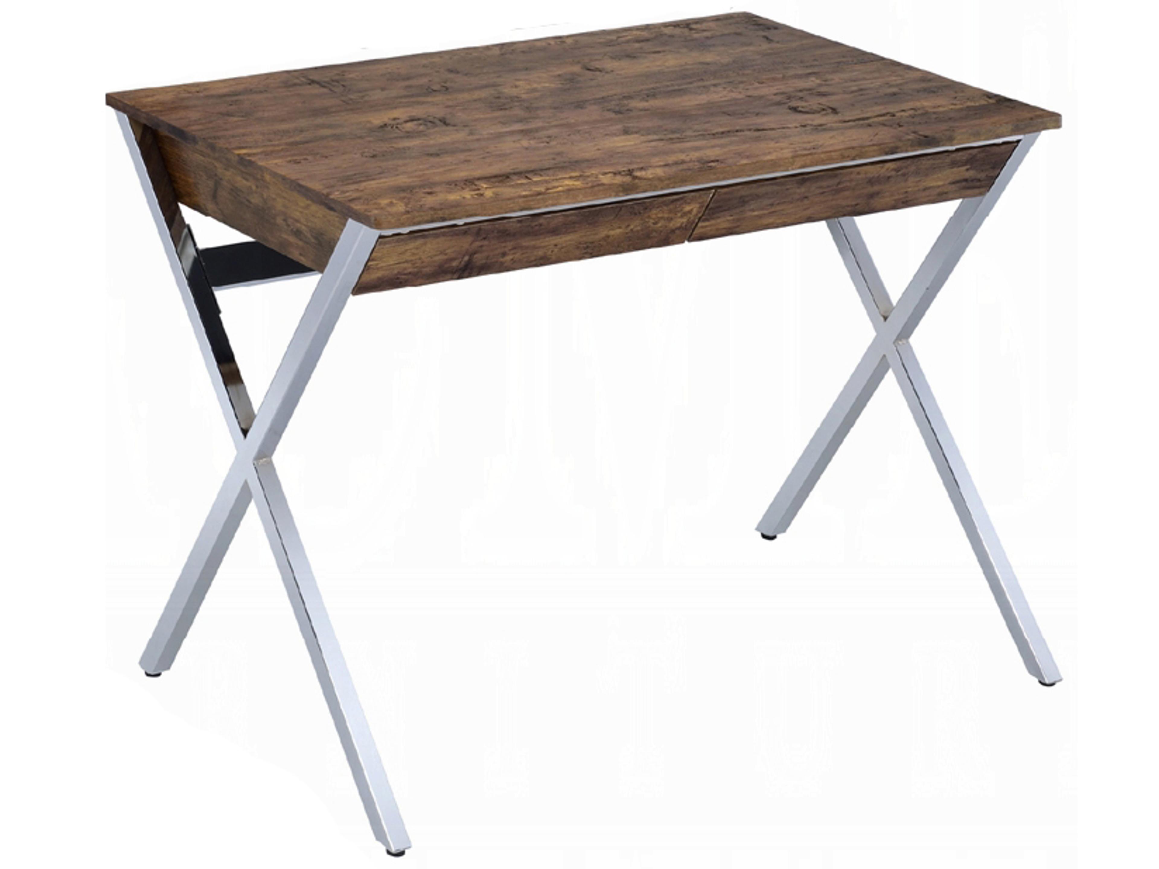 Acme Furniture Weathered Oak Chrome Brown Solid Wood Writing Desk