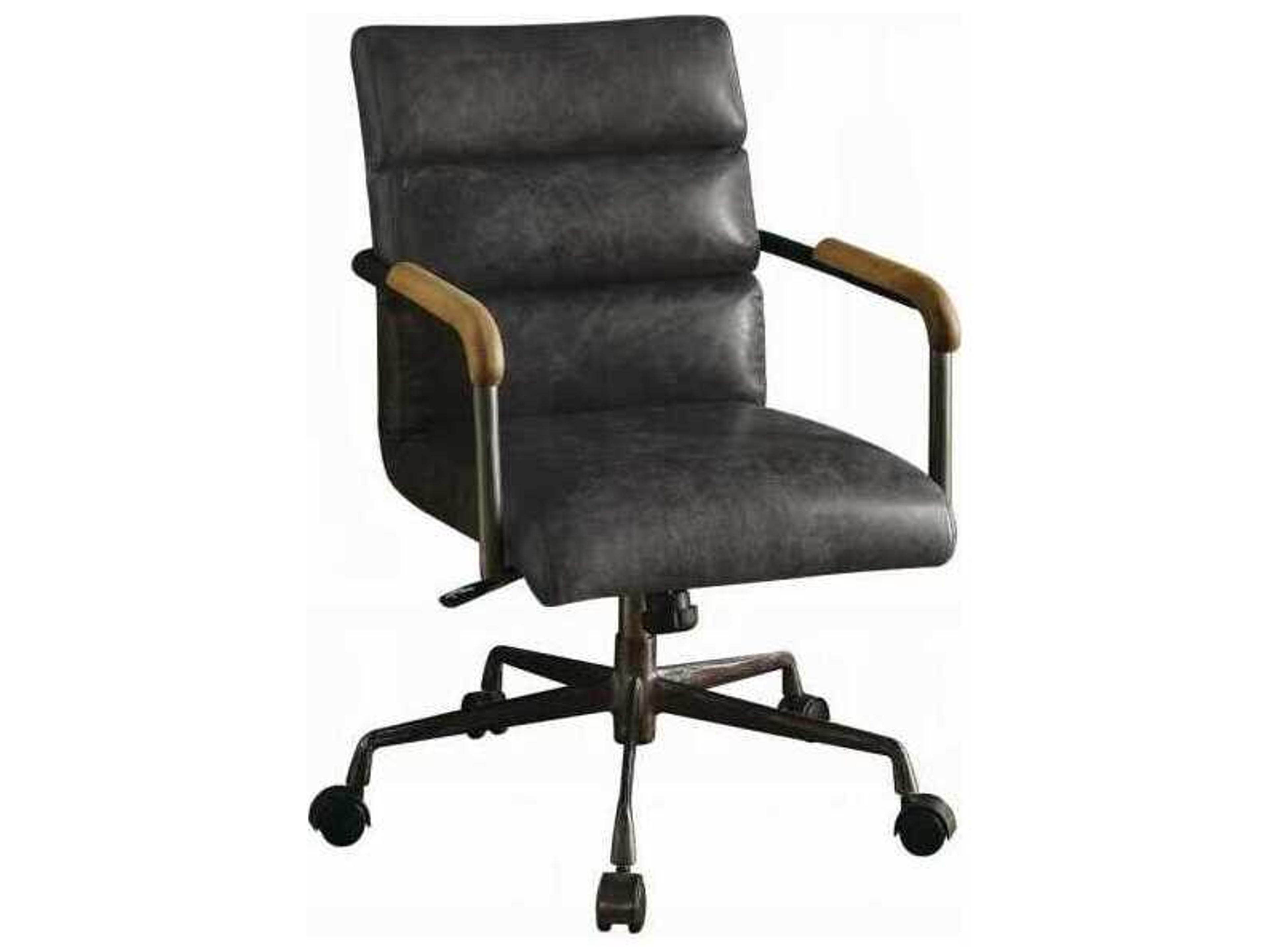 Harith Black Leather Adjustable Swivel Task Office Chair