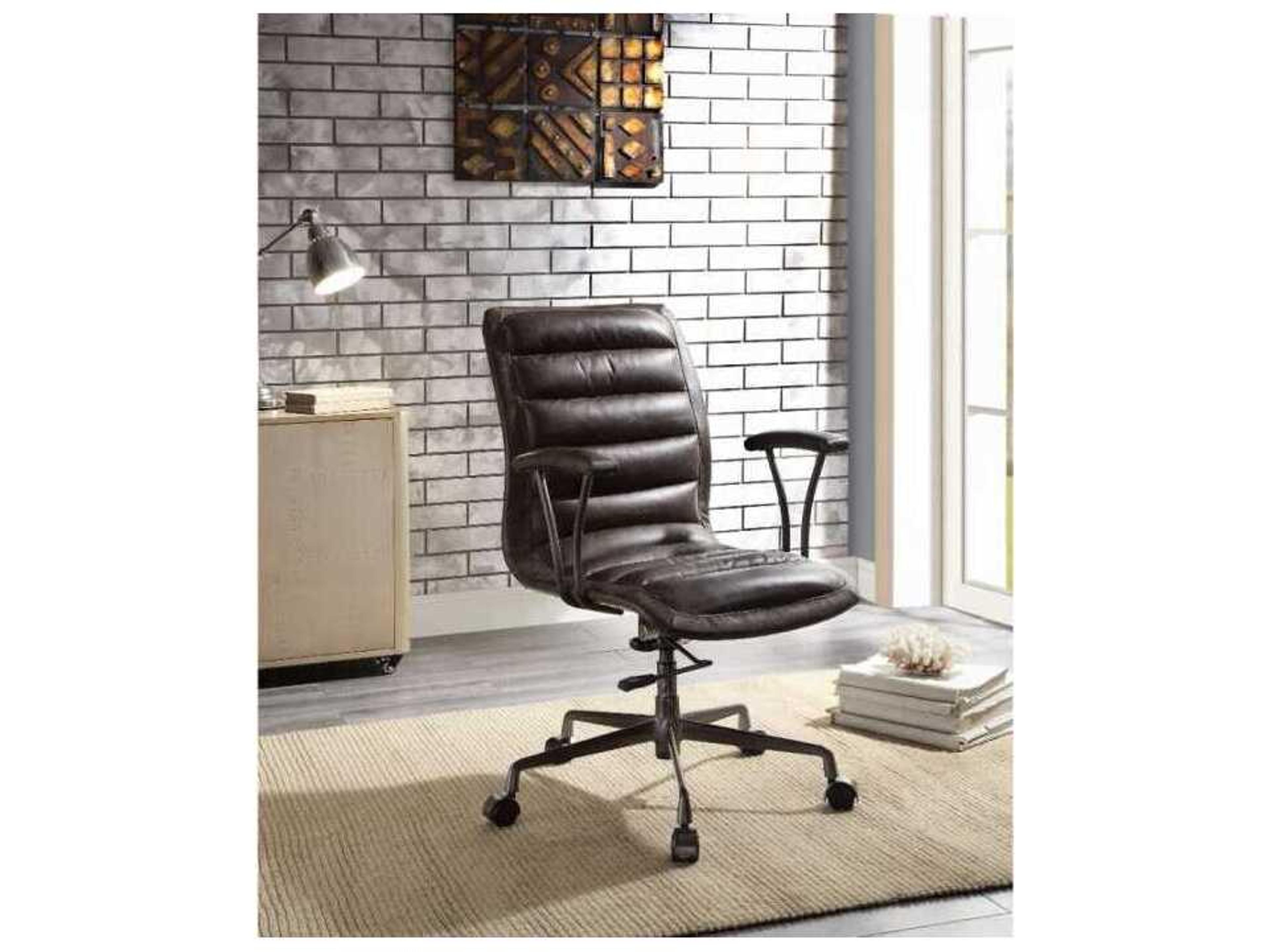 Acme Furniture Brown Leather Adjustable Swivel Computer Office Chair