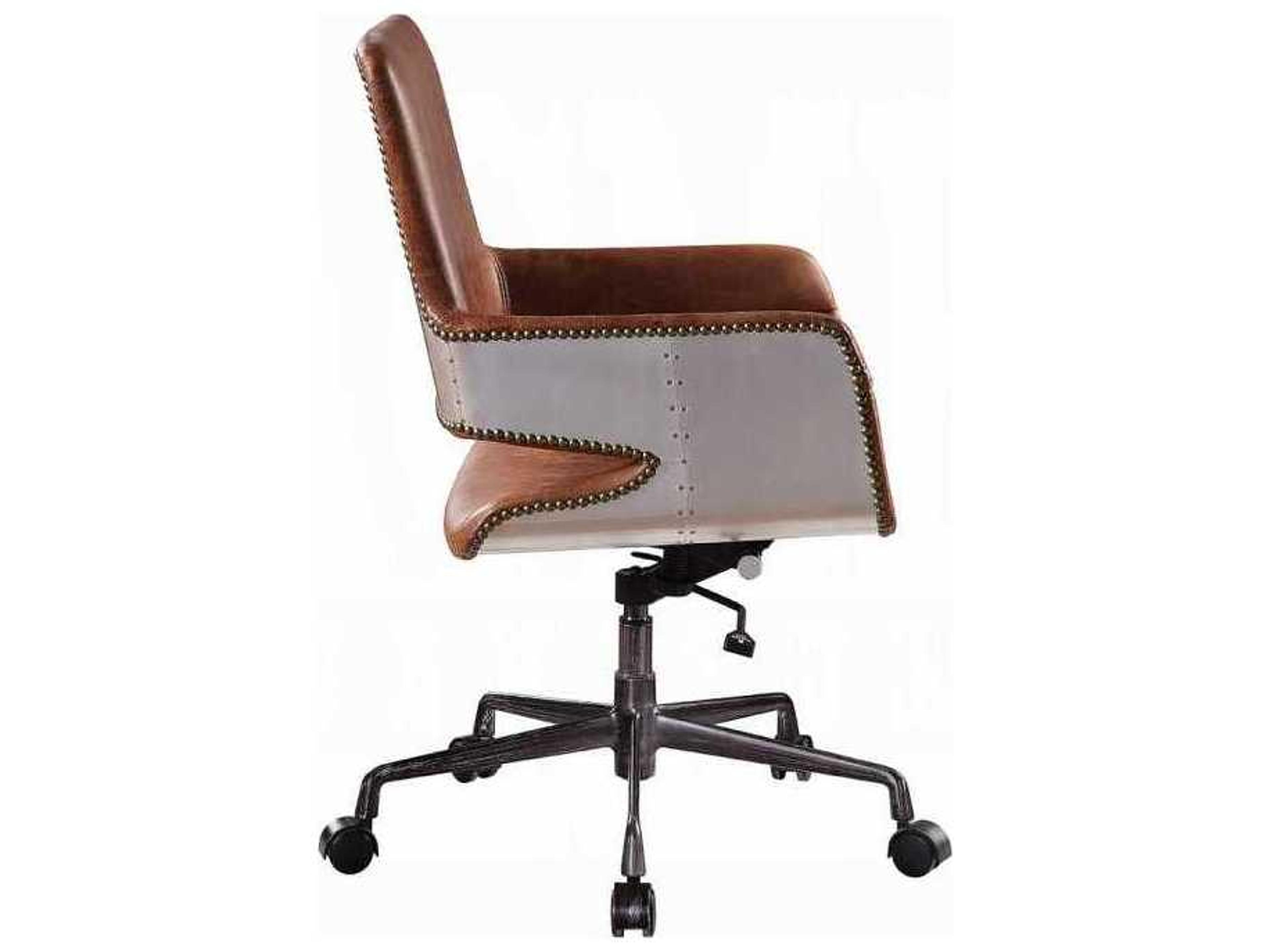 Acme Furniture Brown Leather Adjustable Swivel Computer Office Chair