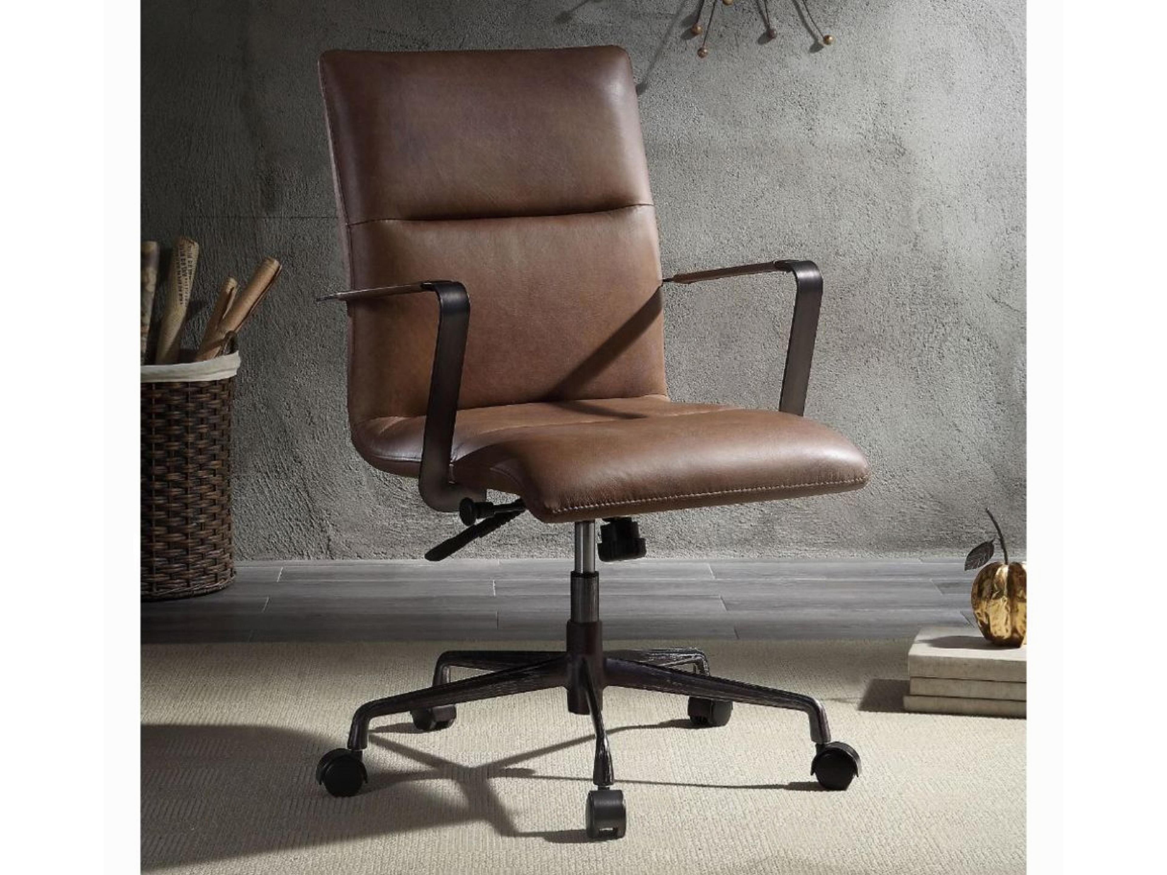 Acme Furniture Brown Leather Adjustable Swivel Computer Office Chair