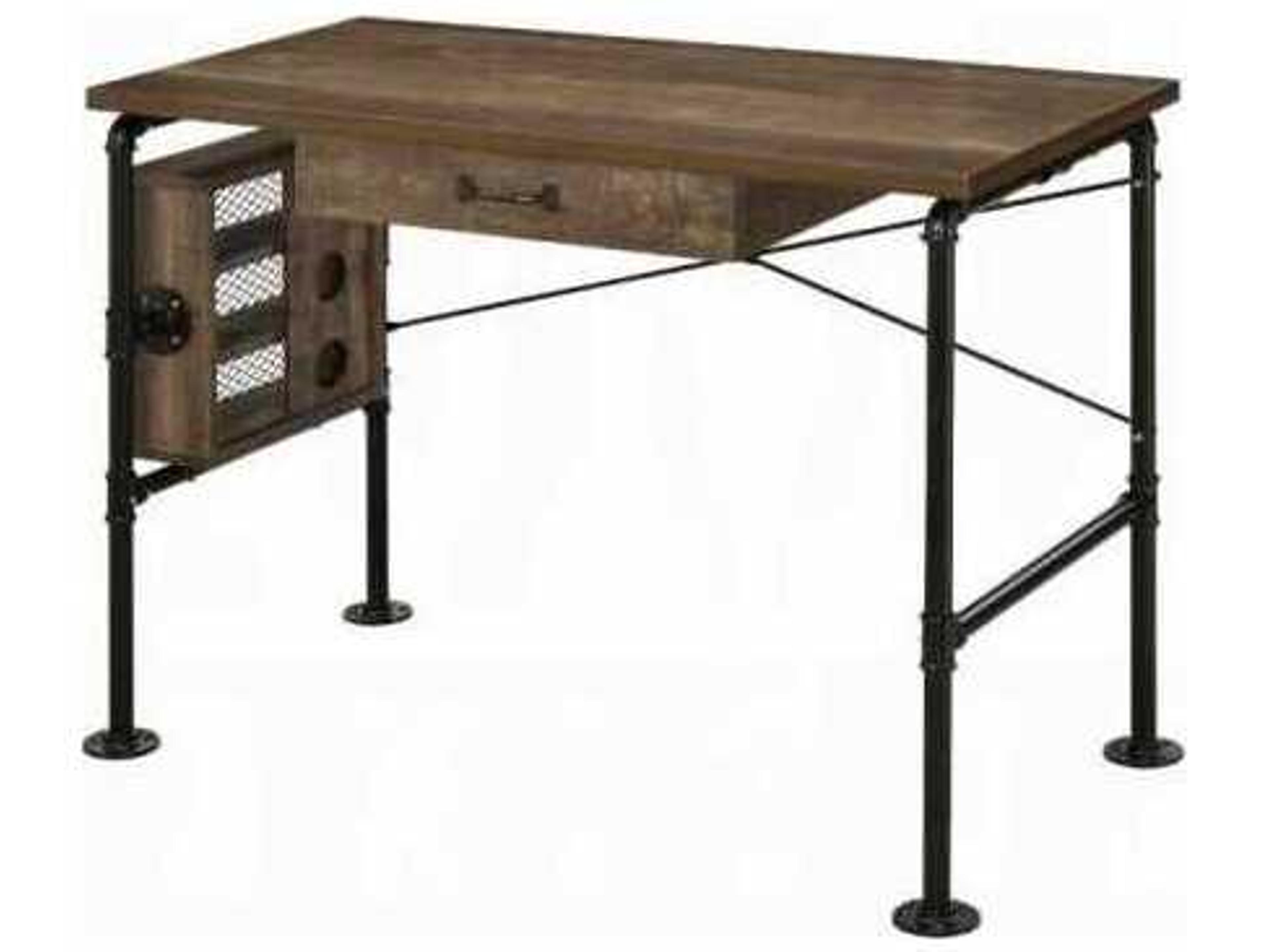 Acme Furniture Weathered Oak Black Brown Writing Desk