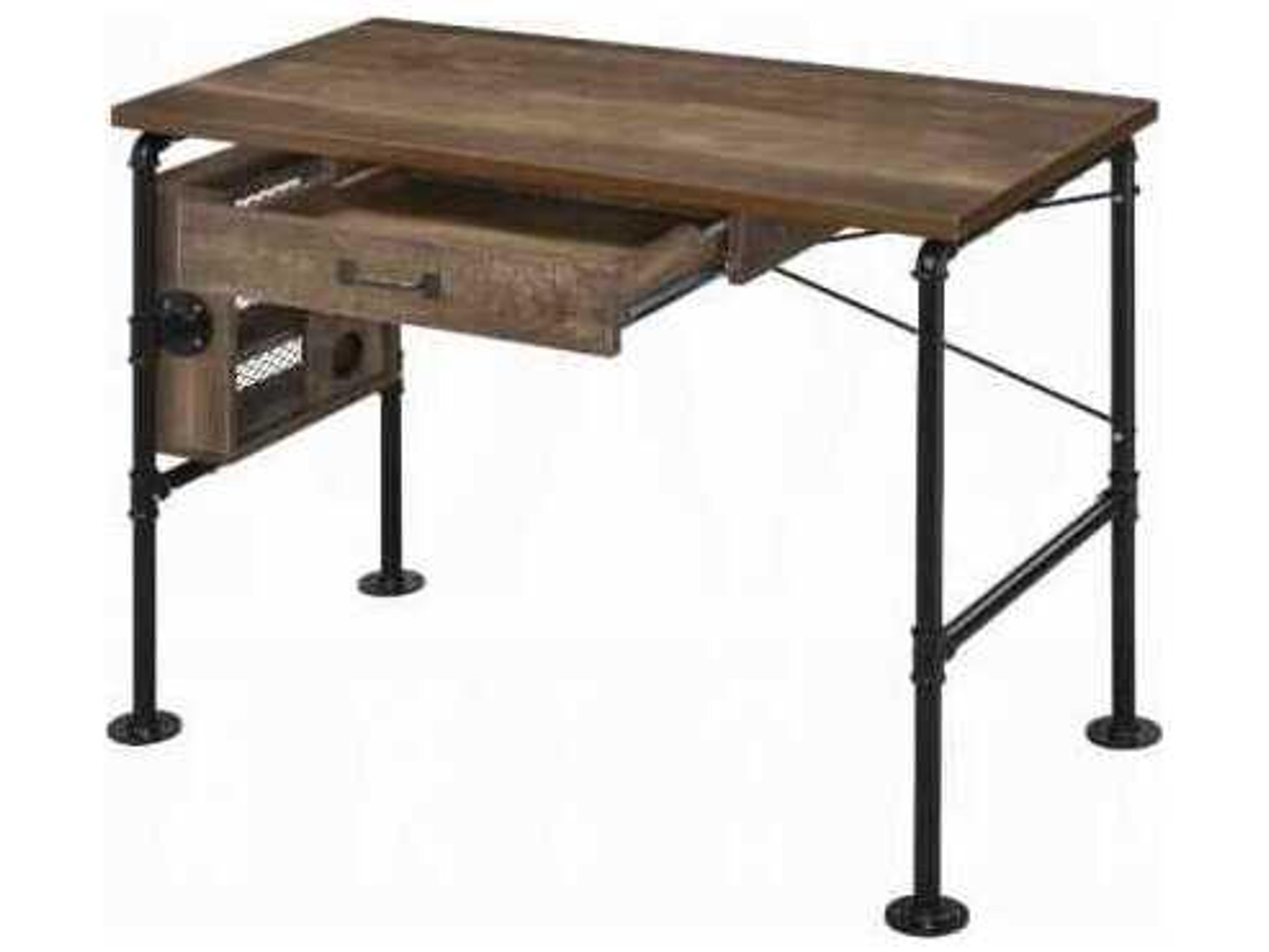 Acme Furniture Weathered Oak Black Brown Writing Desk