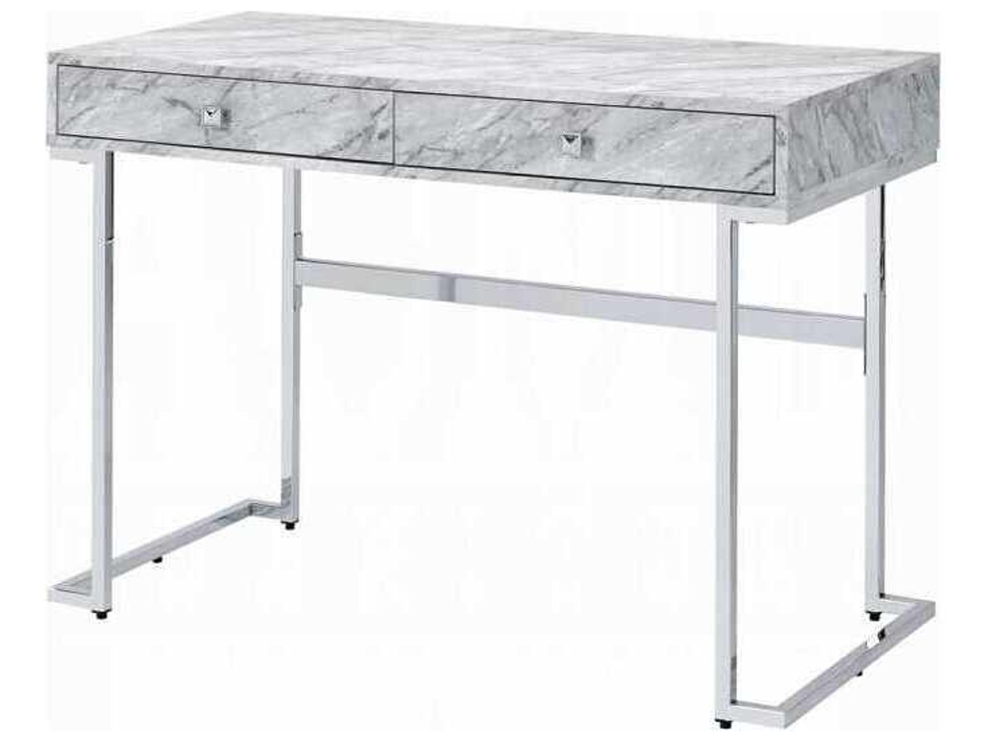 White Engineered Stone Top Chrome Writing Desk