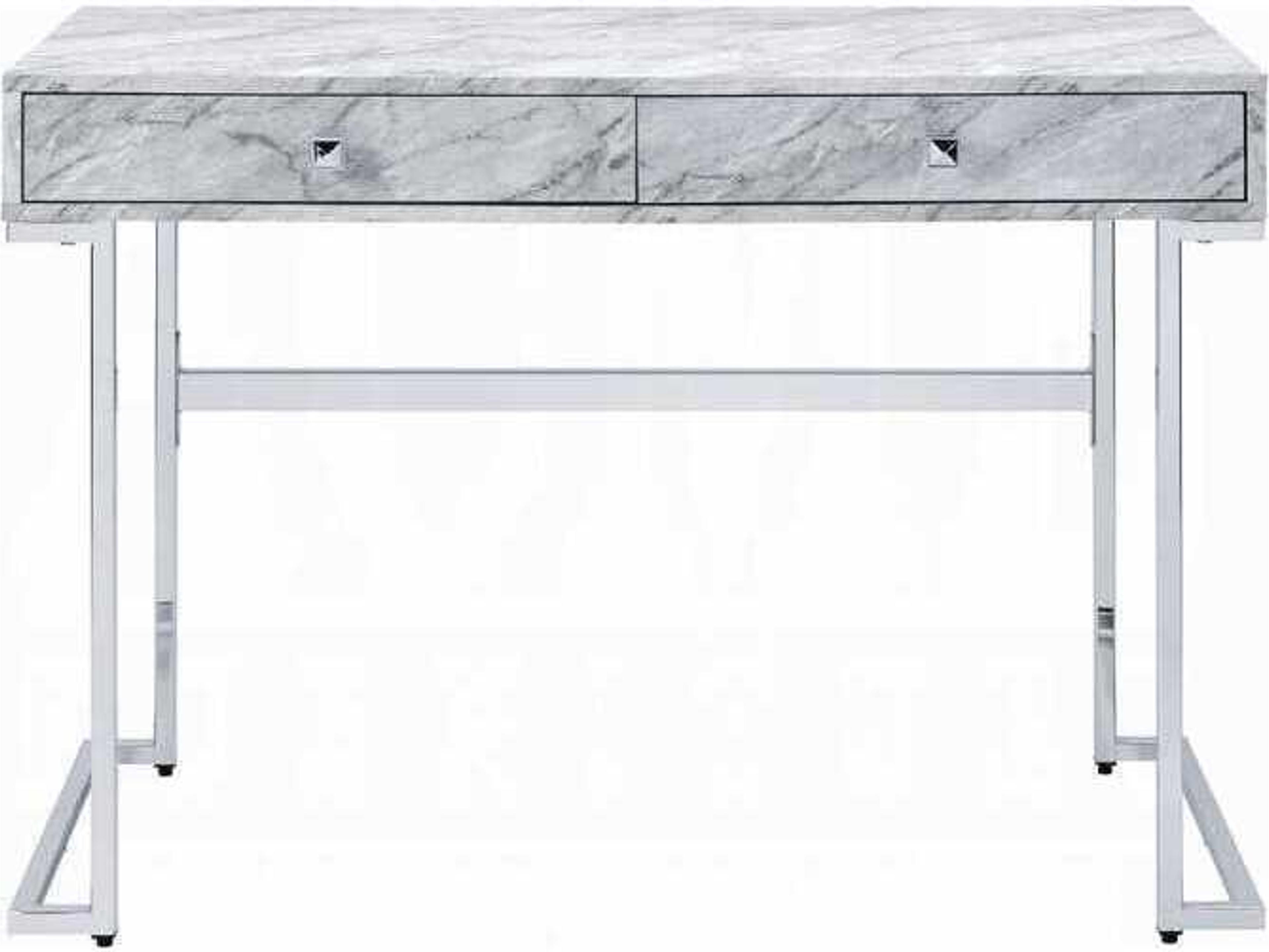 Acme Furniture White Engineered Stone Top Chrome Writing Desk