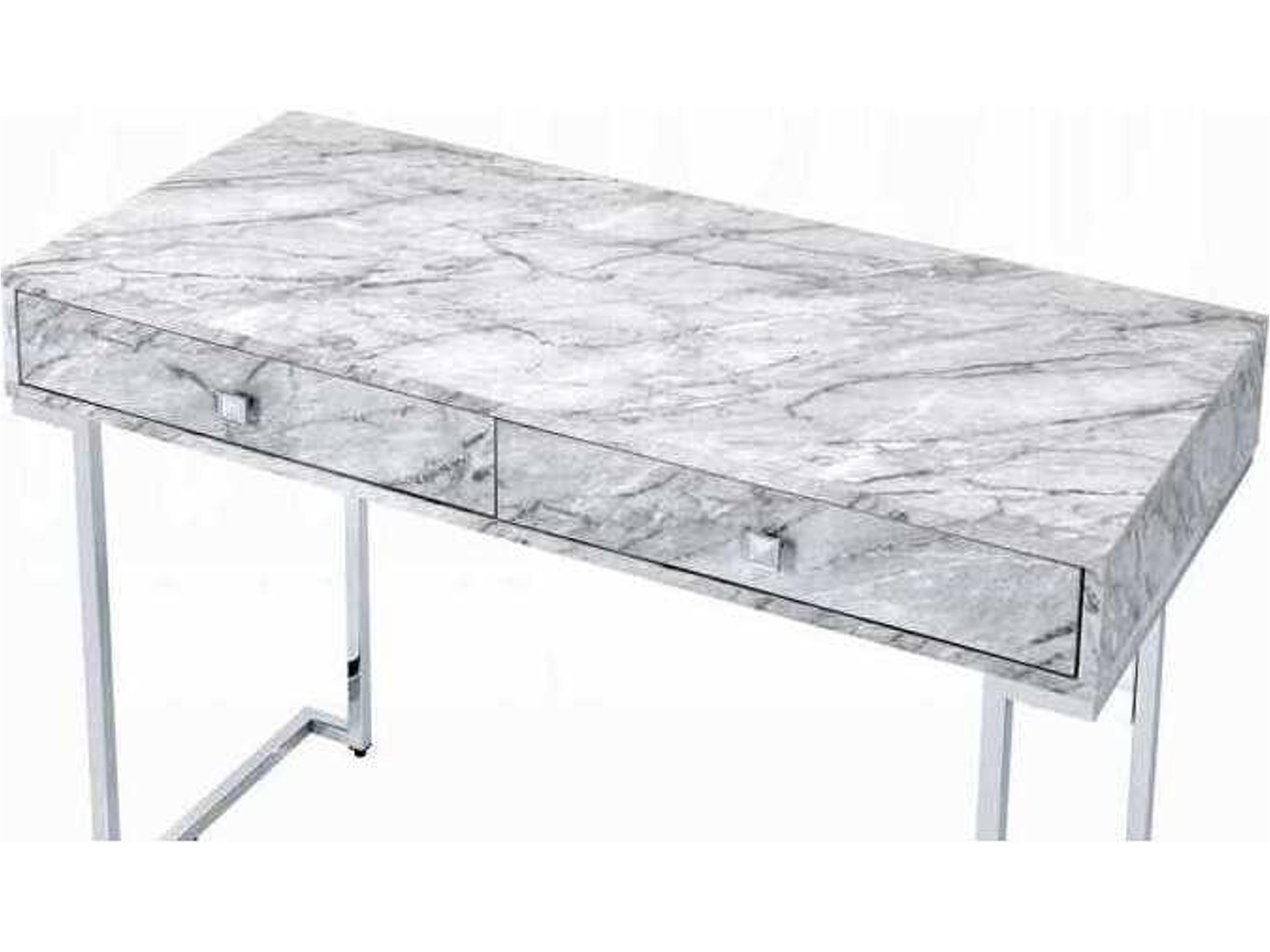 Acme Furniture White Engineered Stone Top Chrome Writing Desk