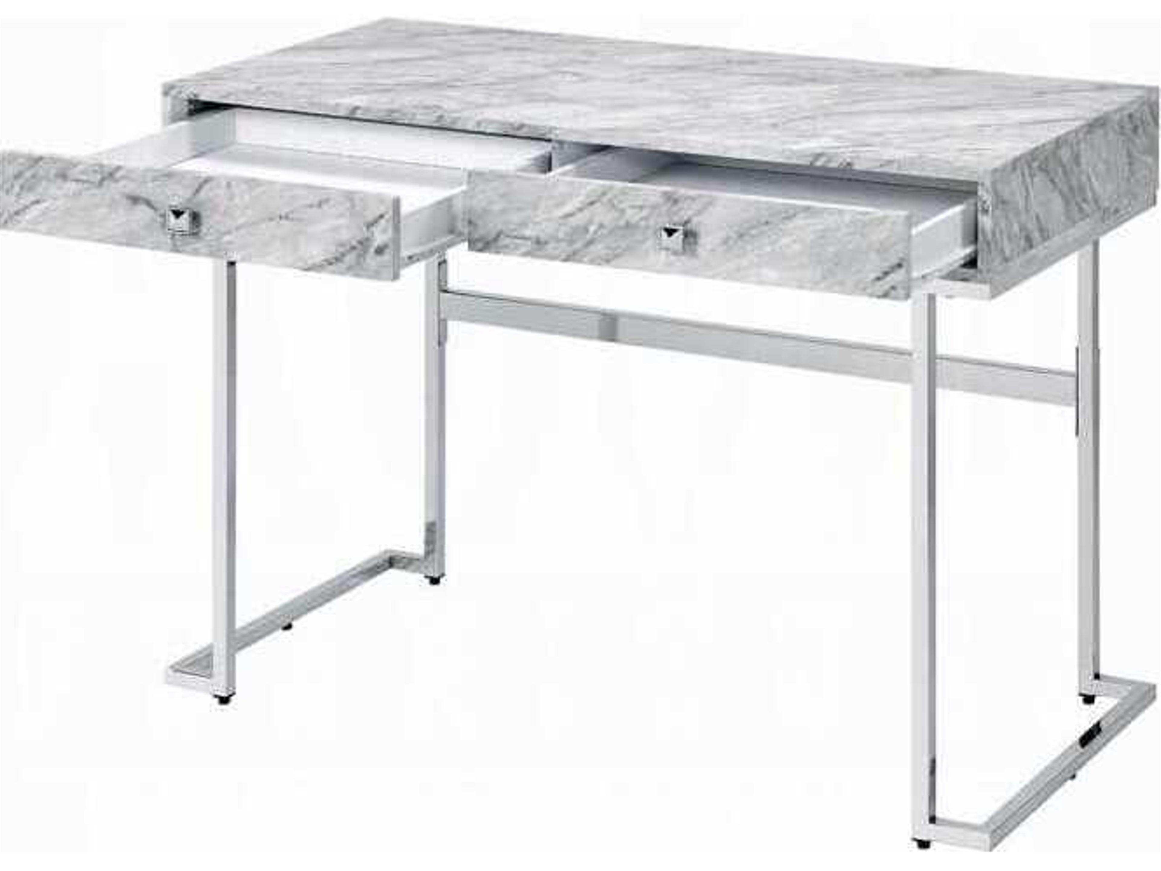 Acme Furniture White Engineered Stone Top Chrome Writing Desk