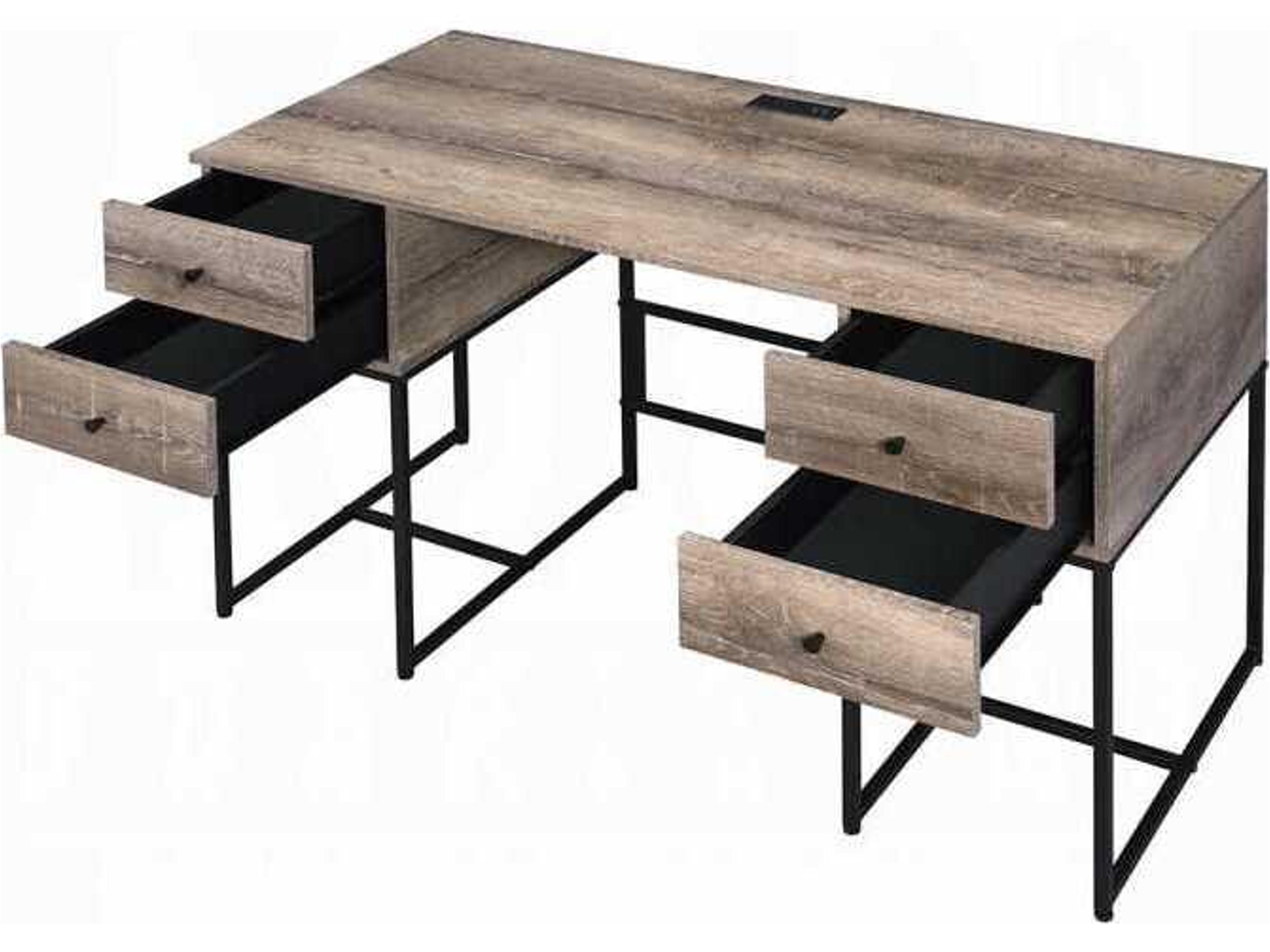 Acme Furniture Rustic Oak Black Brown Writing Desk