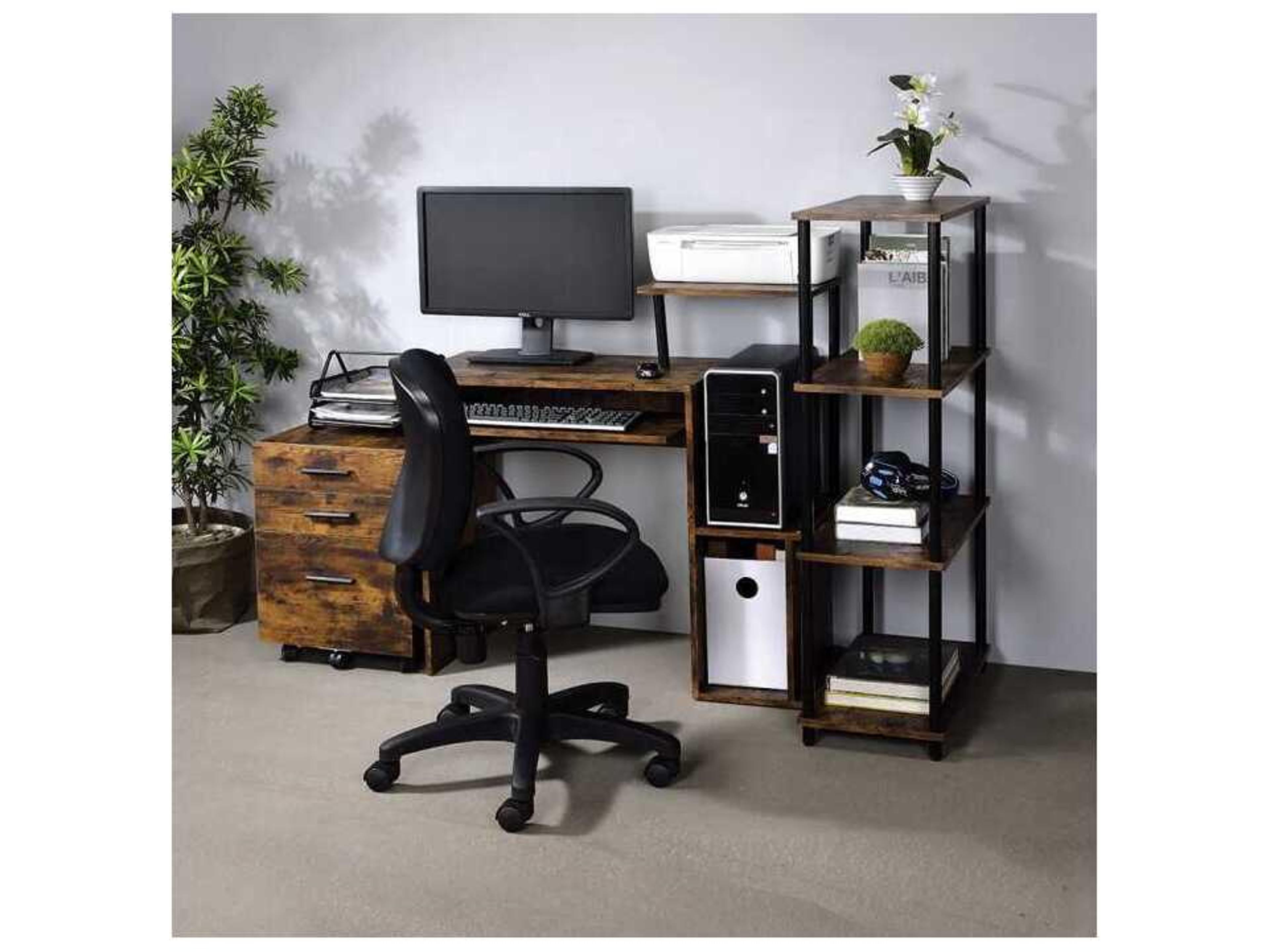 Acme Furniture Lyphre Weathered Oak Black Brown Computer Desk