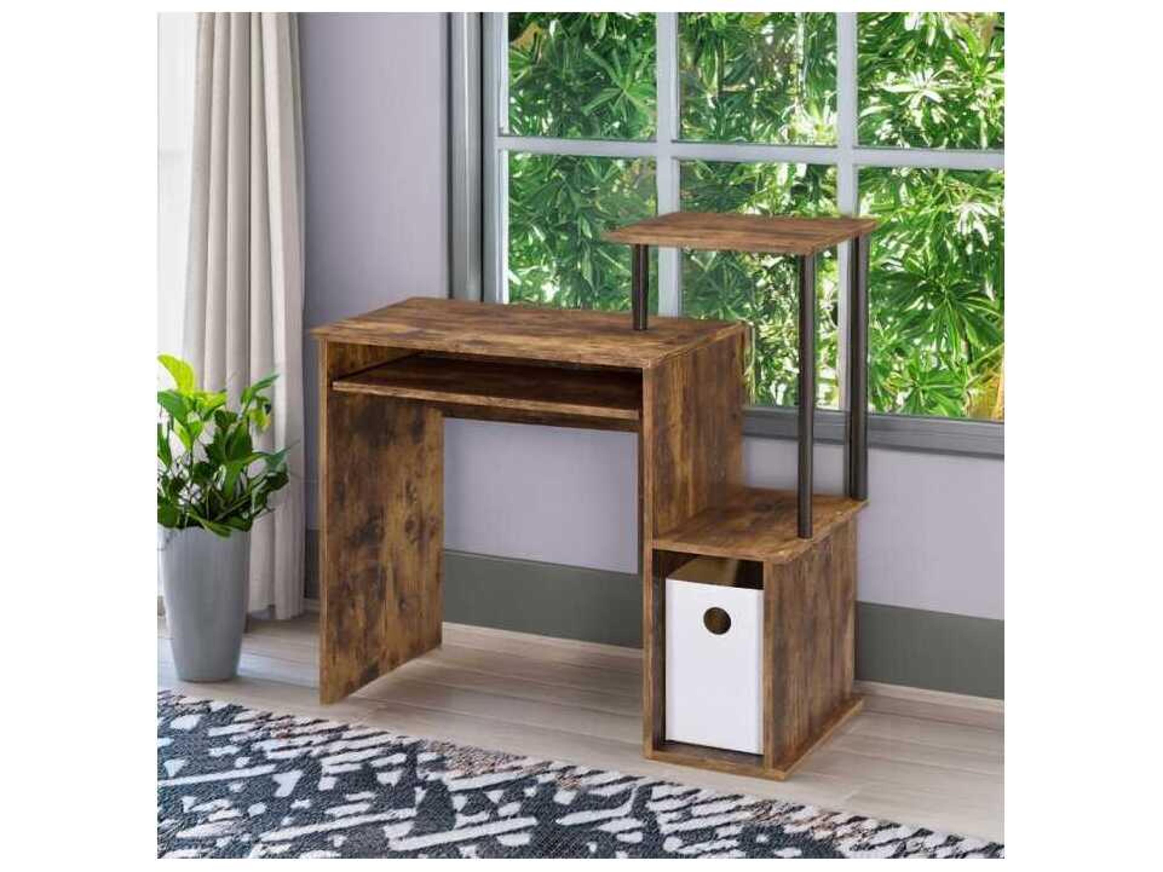 Acme Furniture Lyphre Weathered Oak Black Brown Computer Desk