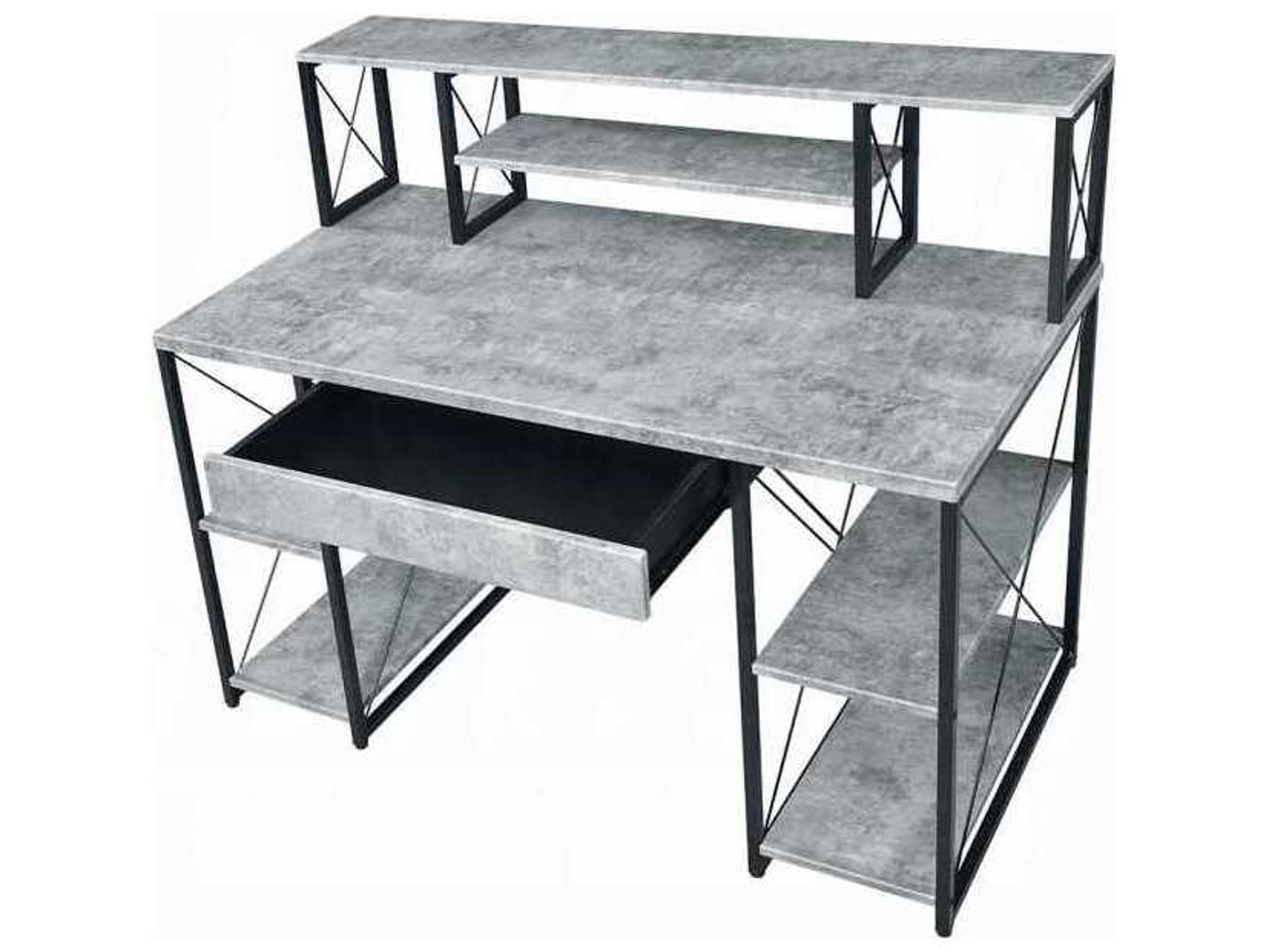 Acme Furniture Amiel Faux Concrete Black Gray Writing Desk