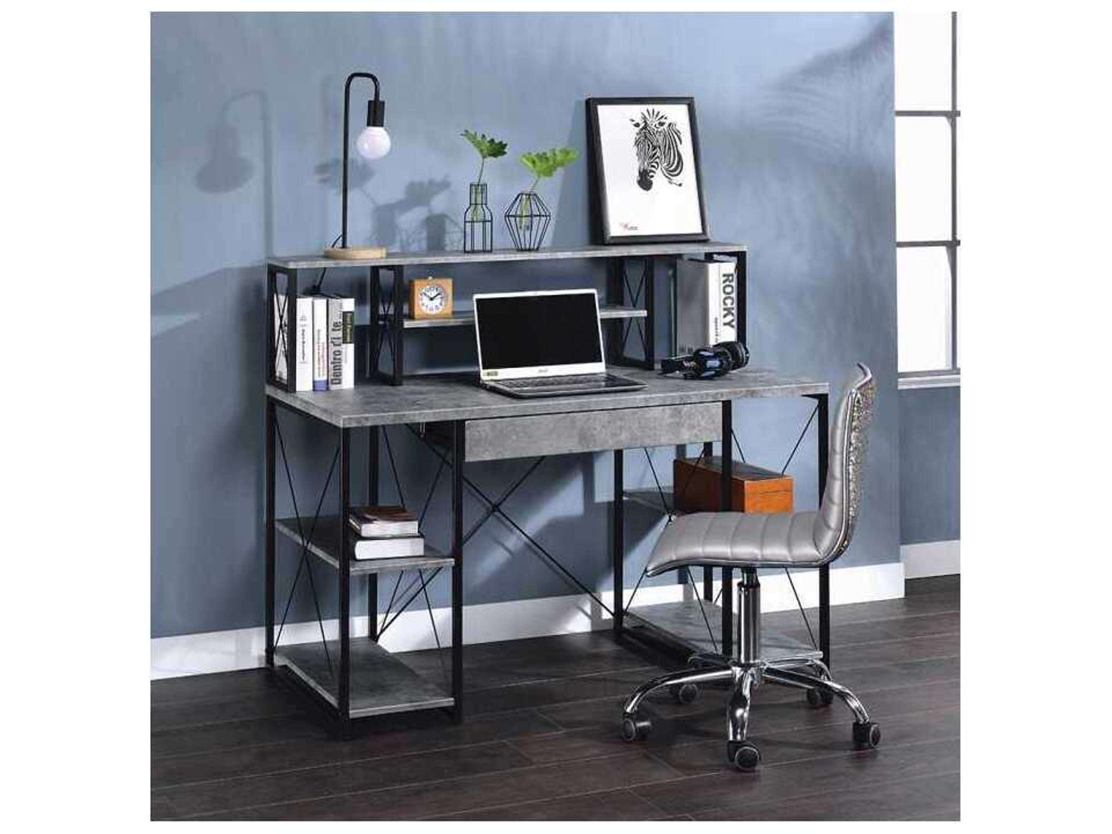 Acme Furniture Amiel Faux Concrete Black Gray Writing Desk