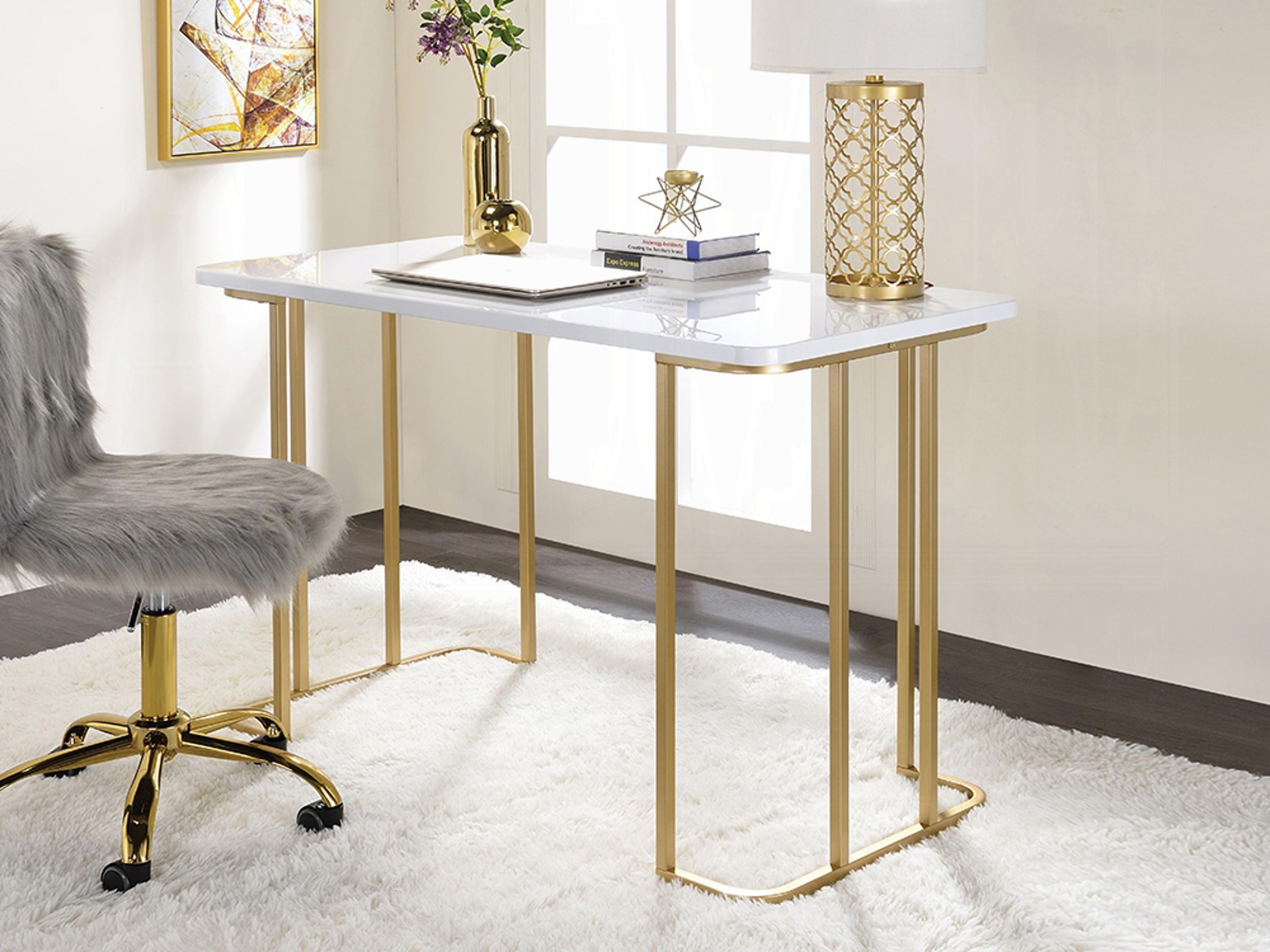 Acme Furniture White Gold Writing Desk