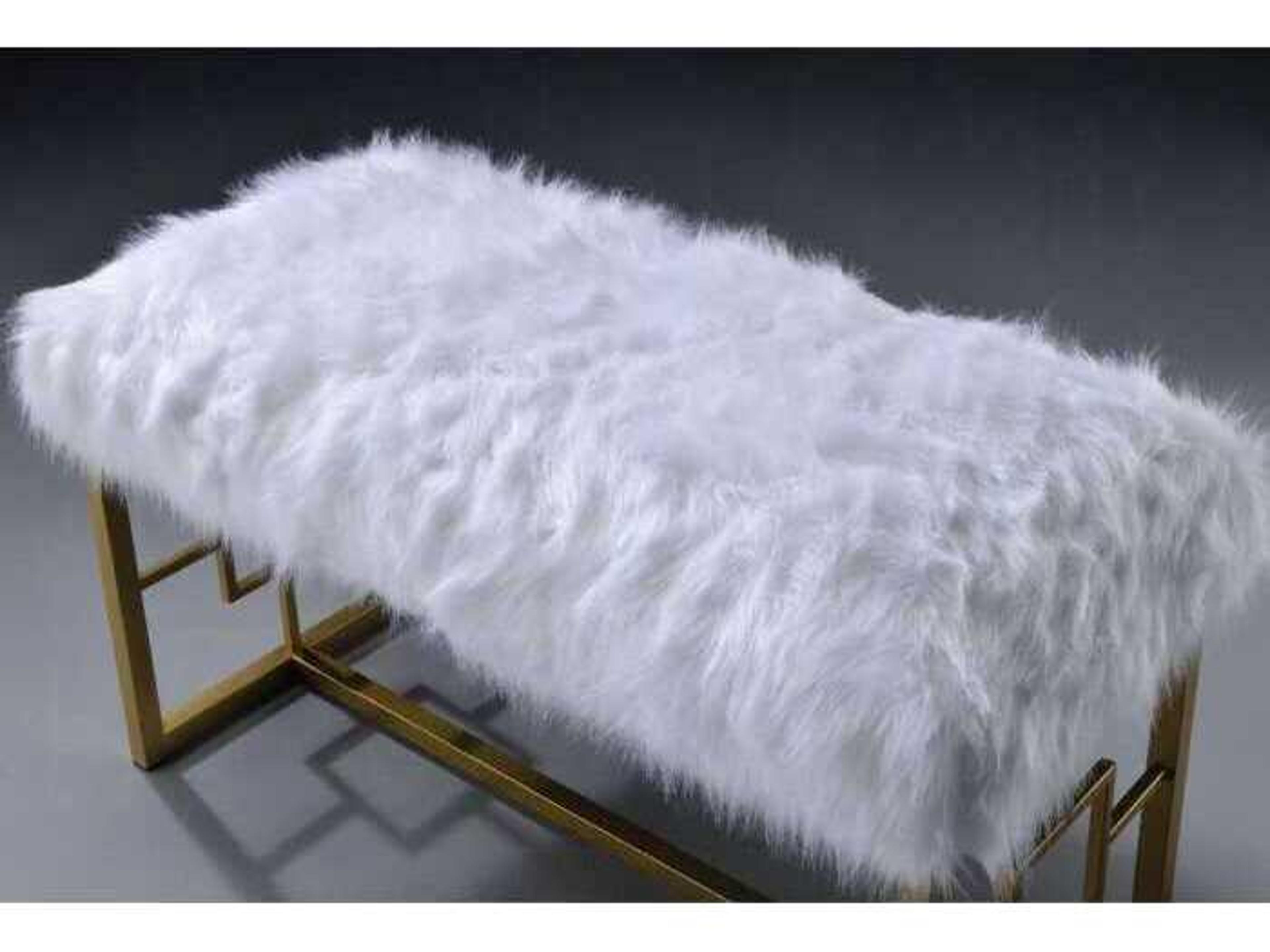 Acme Furniture Bagley Ii White Faux Fur Gold Accent Bench