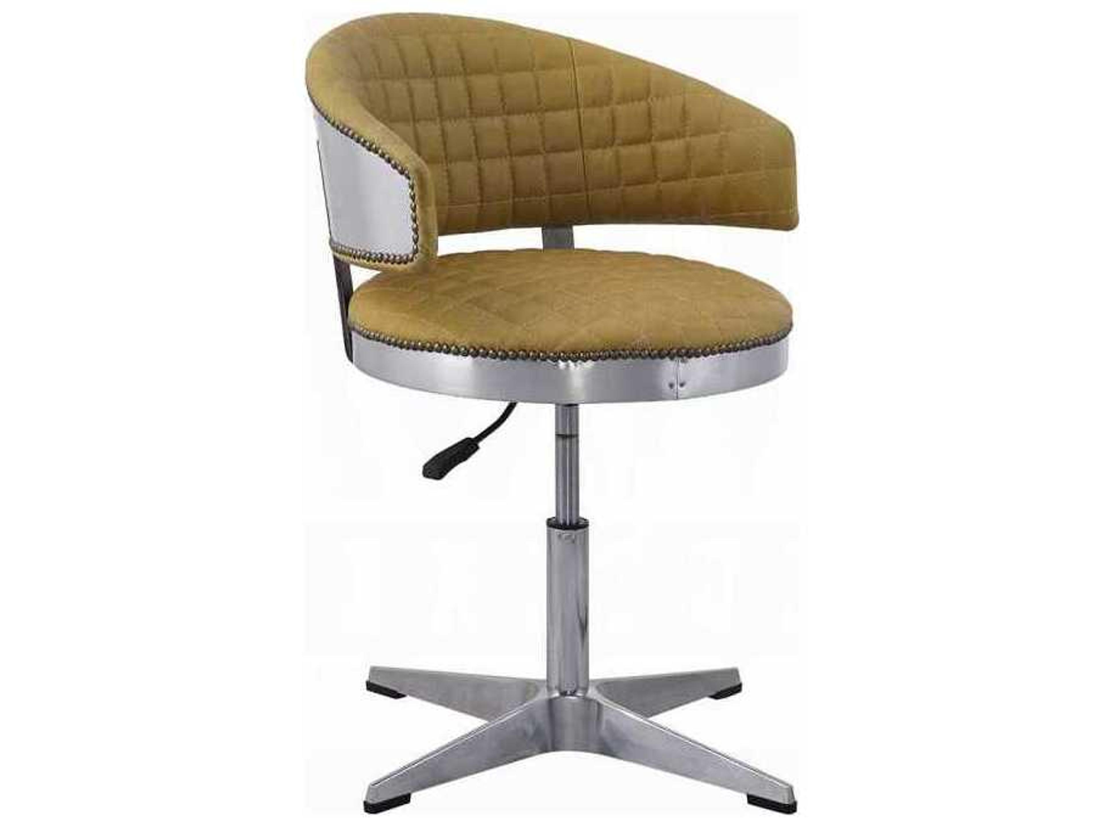 Brancaster Swivel Accent Chair in Turmeric Top Grain Leather and Chrome