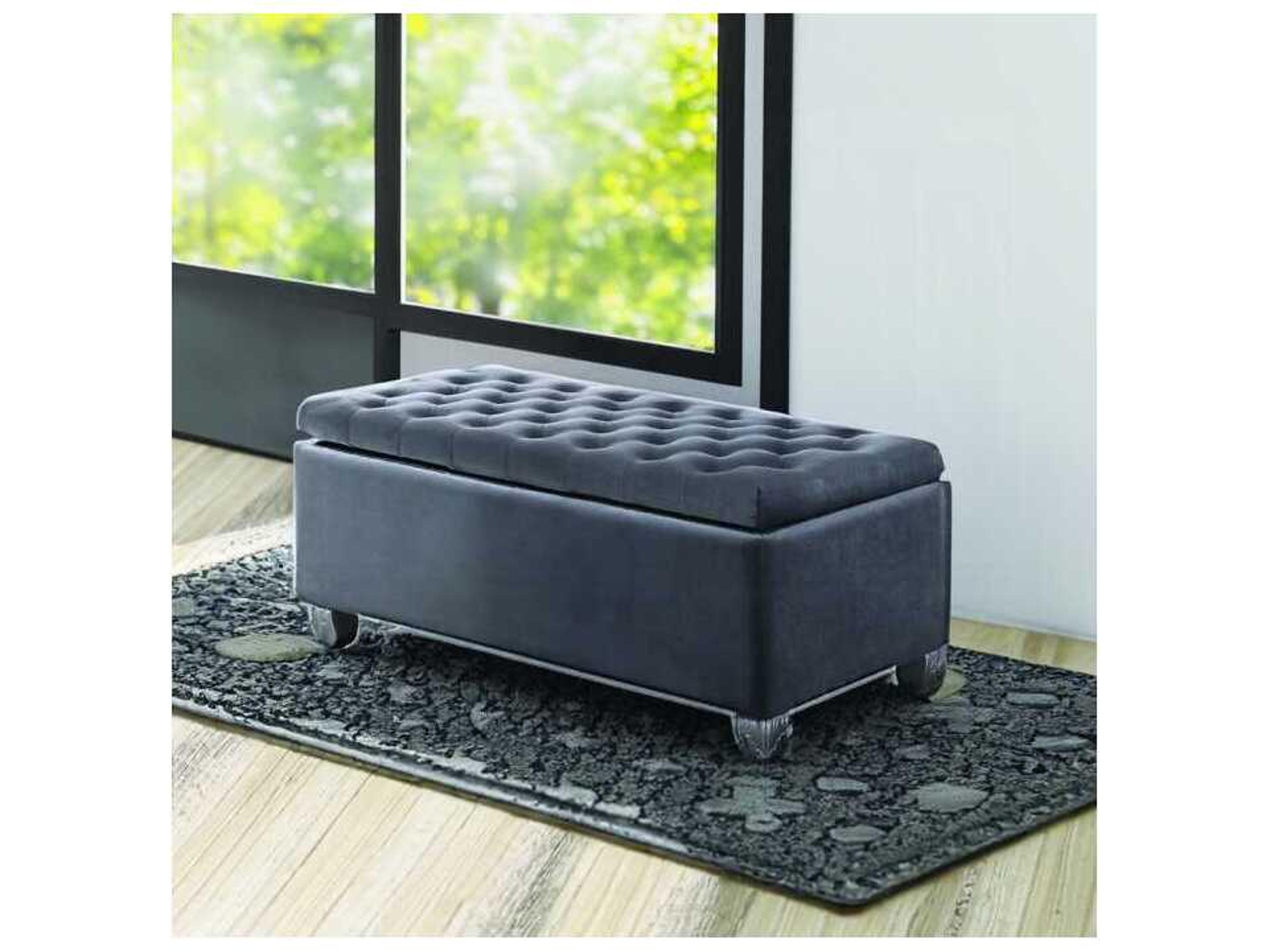 Acme Furniture Gray Fabric Upholstered Accent Bench
