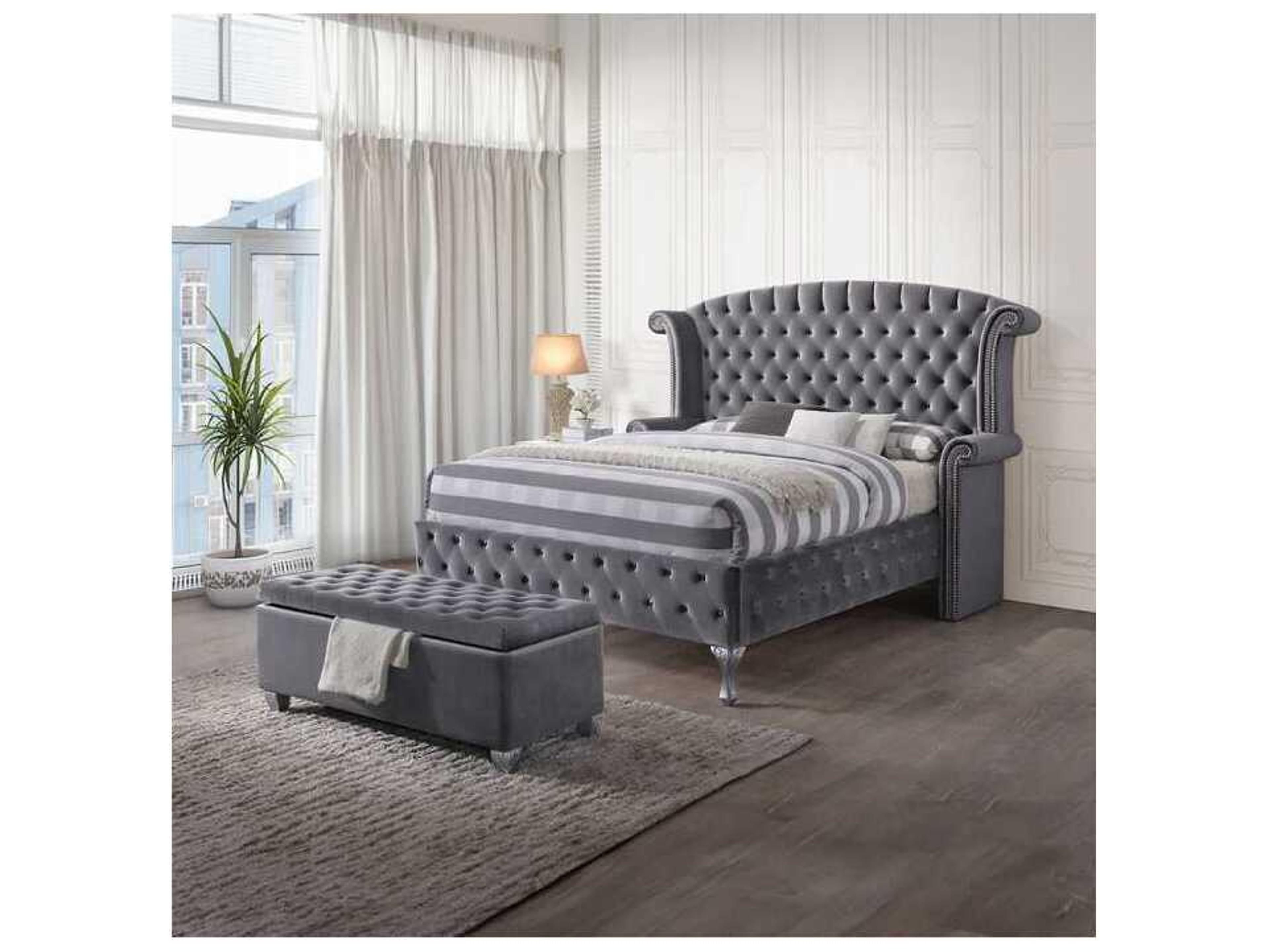 Acme Furniture Gray Fabric Upholstered Accent Bench