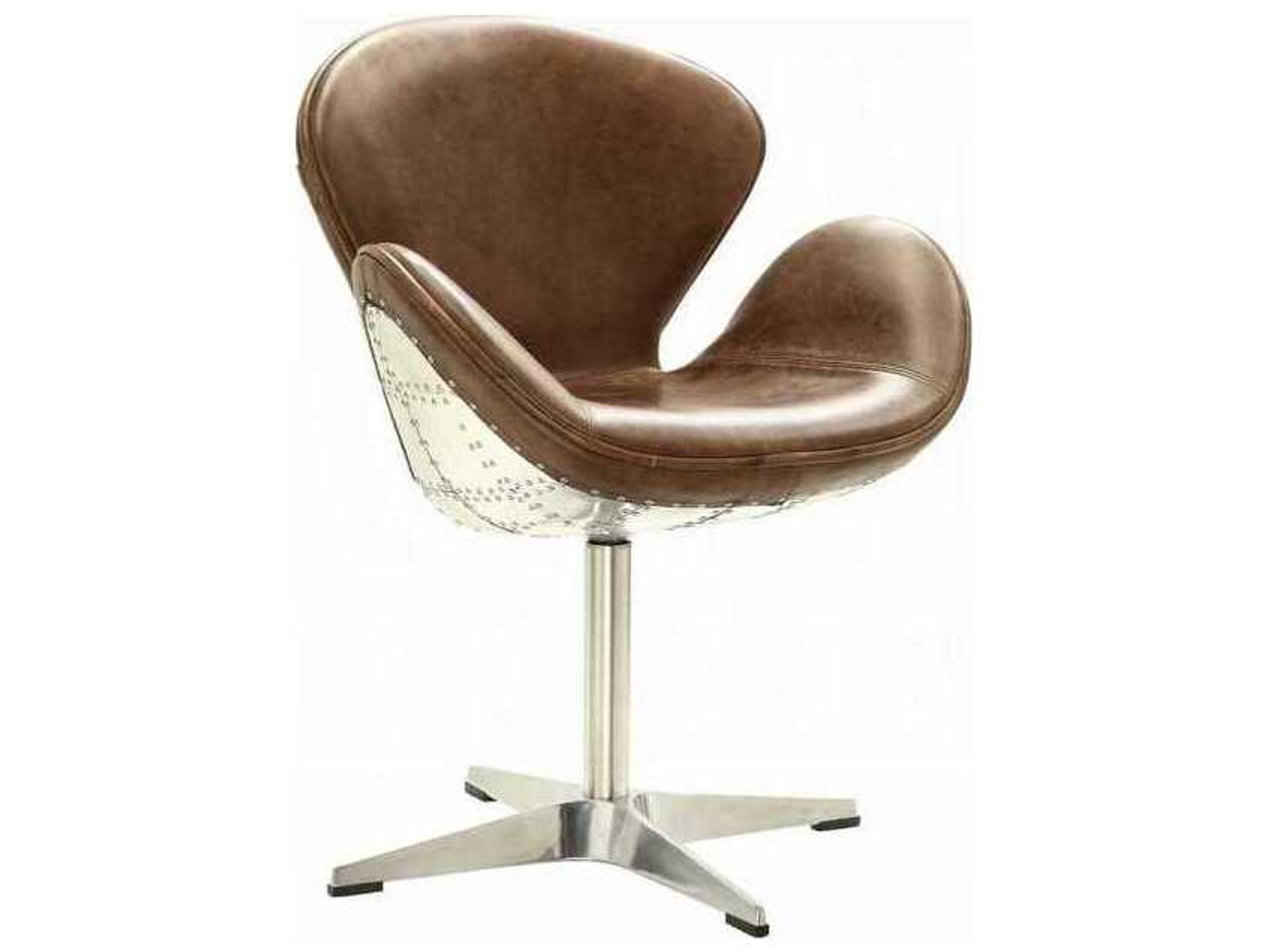 Brancaster Swivel Brown Leather Accent Chair