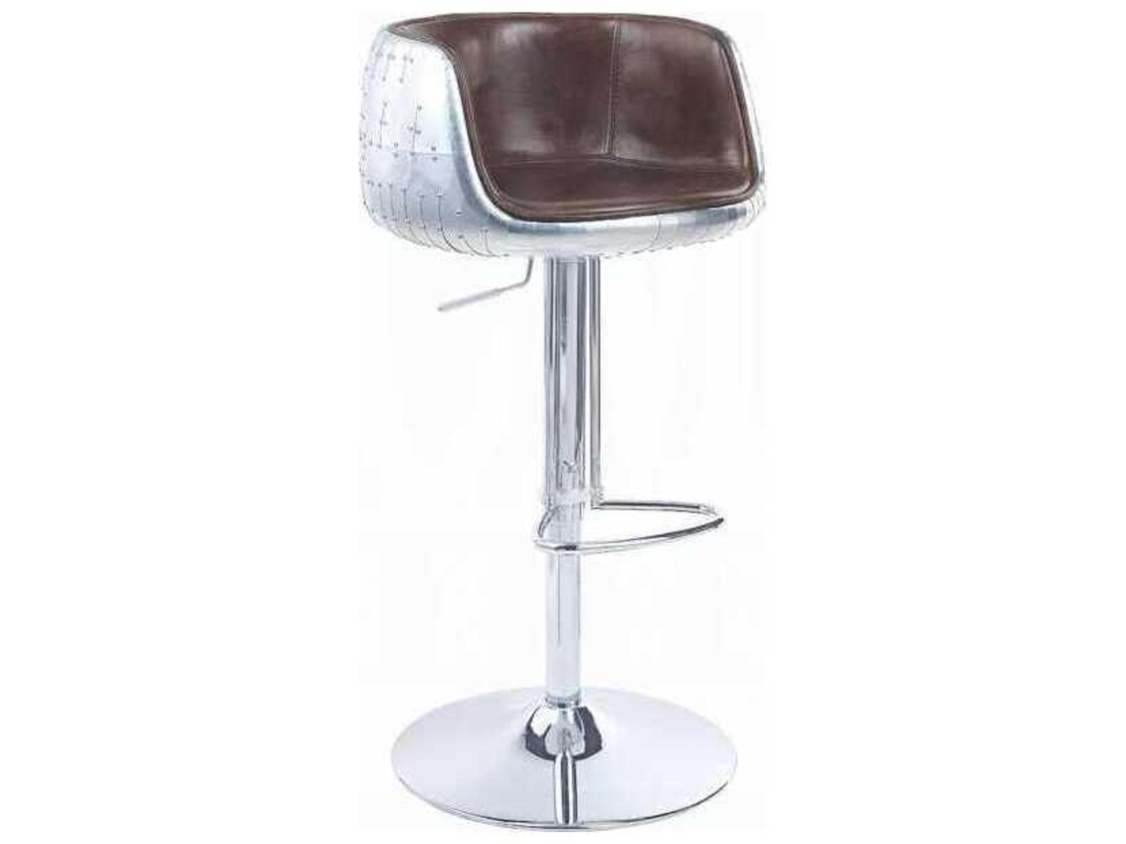 Brancaster Adjustable Height Swivel Stool in Vintage Brown Leather and Aluminum