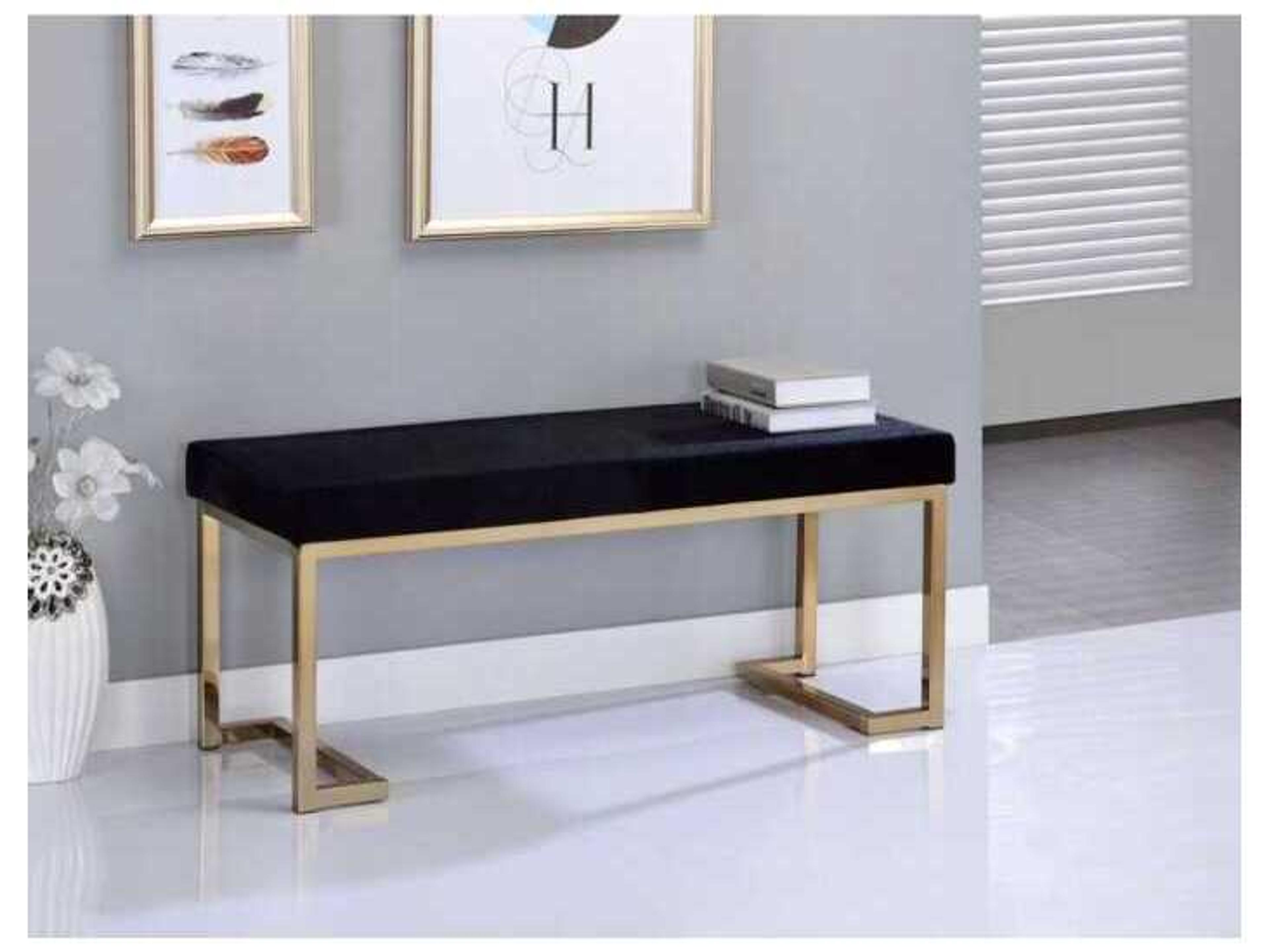 Acme Furniture Boice Short Haired Faux Fur Champagne Black Upholstered Accent Bench