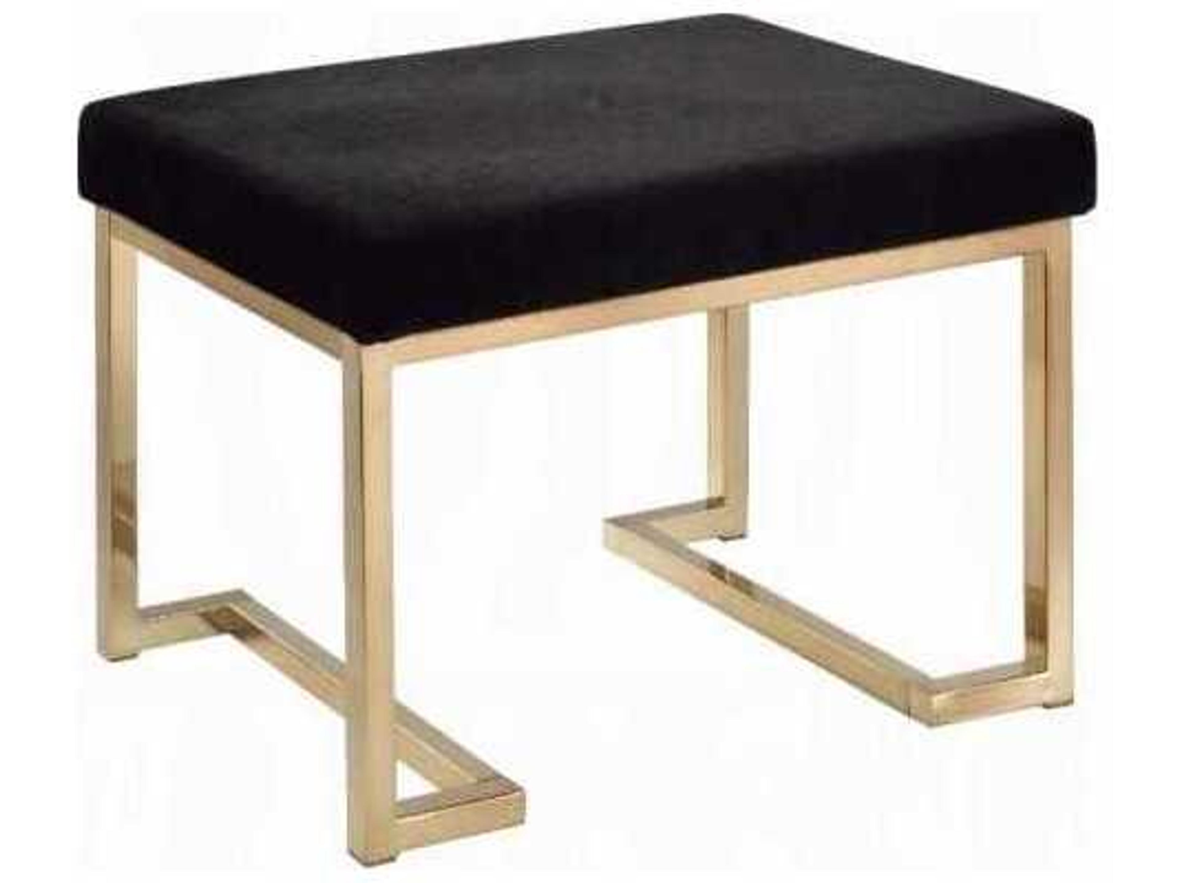 Boice Short Haired Faux Fur Champagne Black Upholstered Ottoman