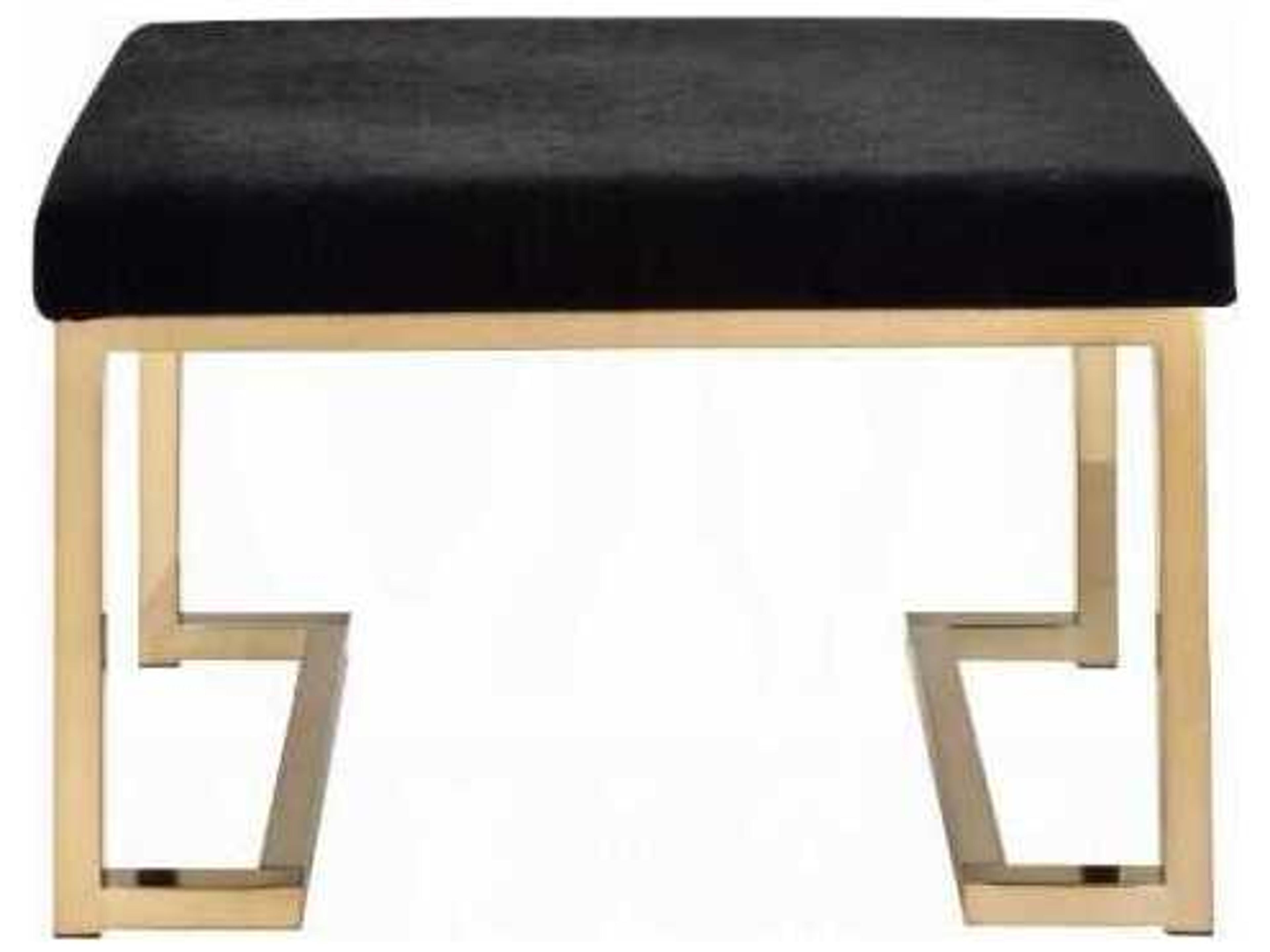 Acme Furniture Boice Short Haired Faux Fur Champagne Black Upholstered Ottoman