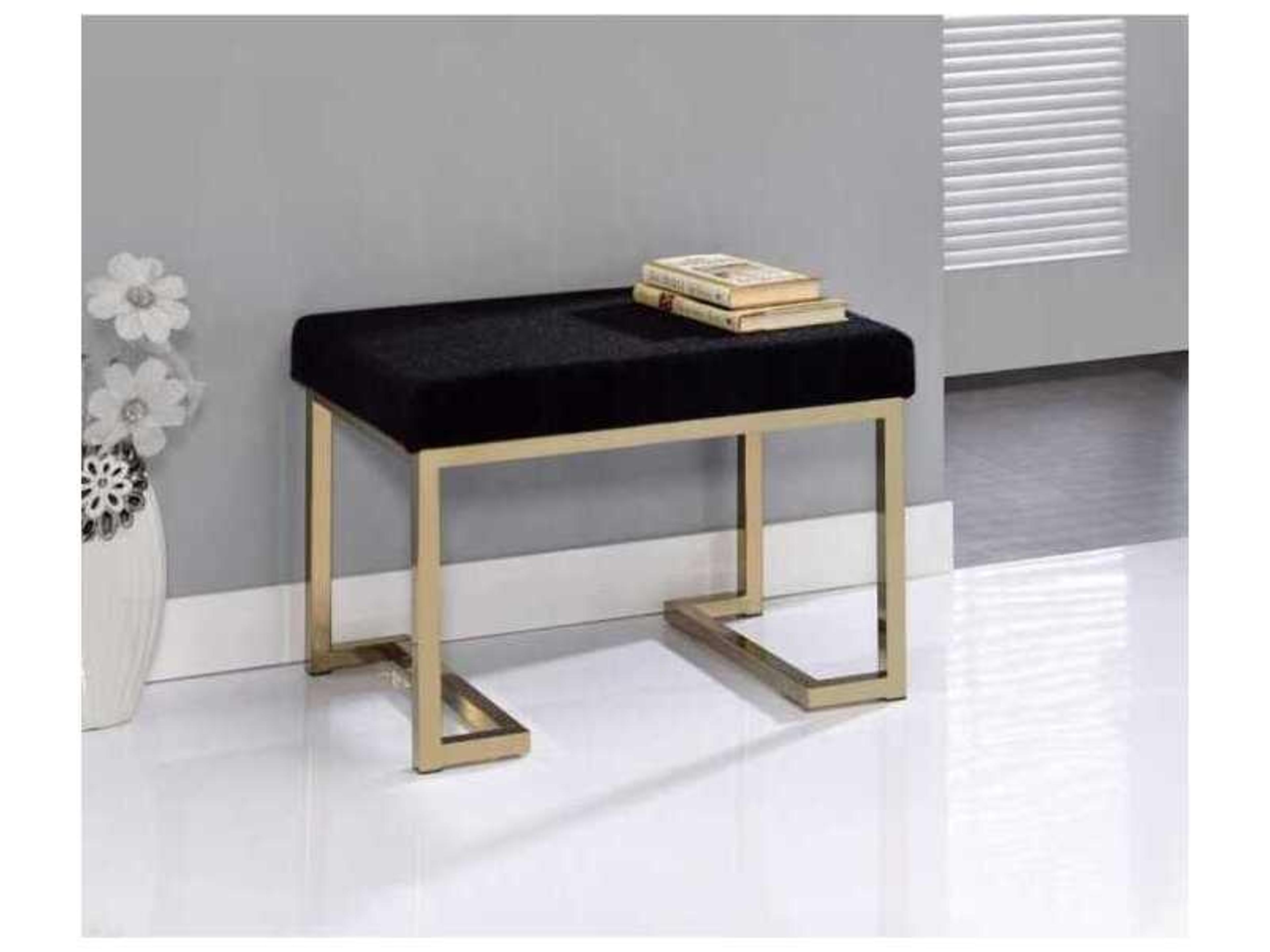 Acme Furniture Boice Short Haired Faux Fur Champagne Black Upholstered Ottoman