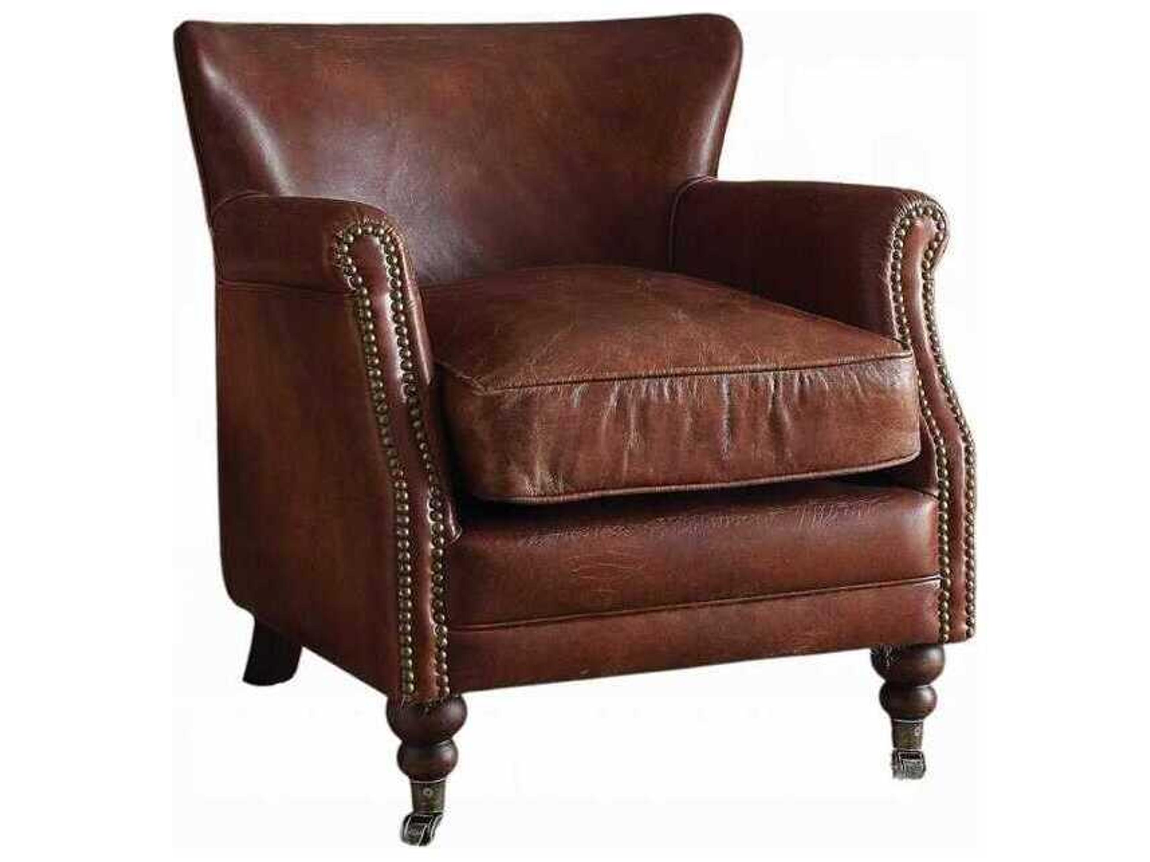 Acme Furniture Rolling Brown Leather Accent Chair