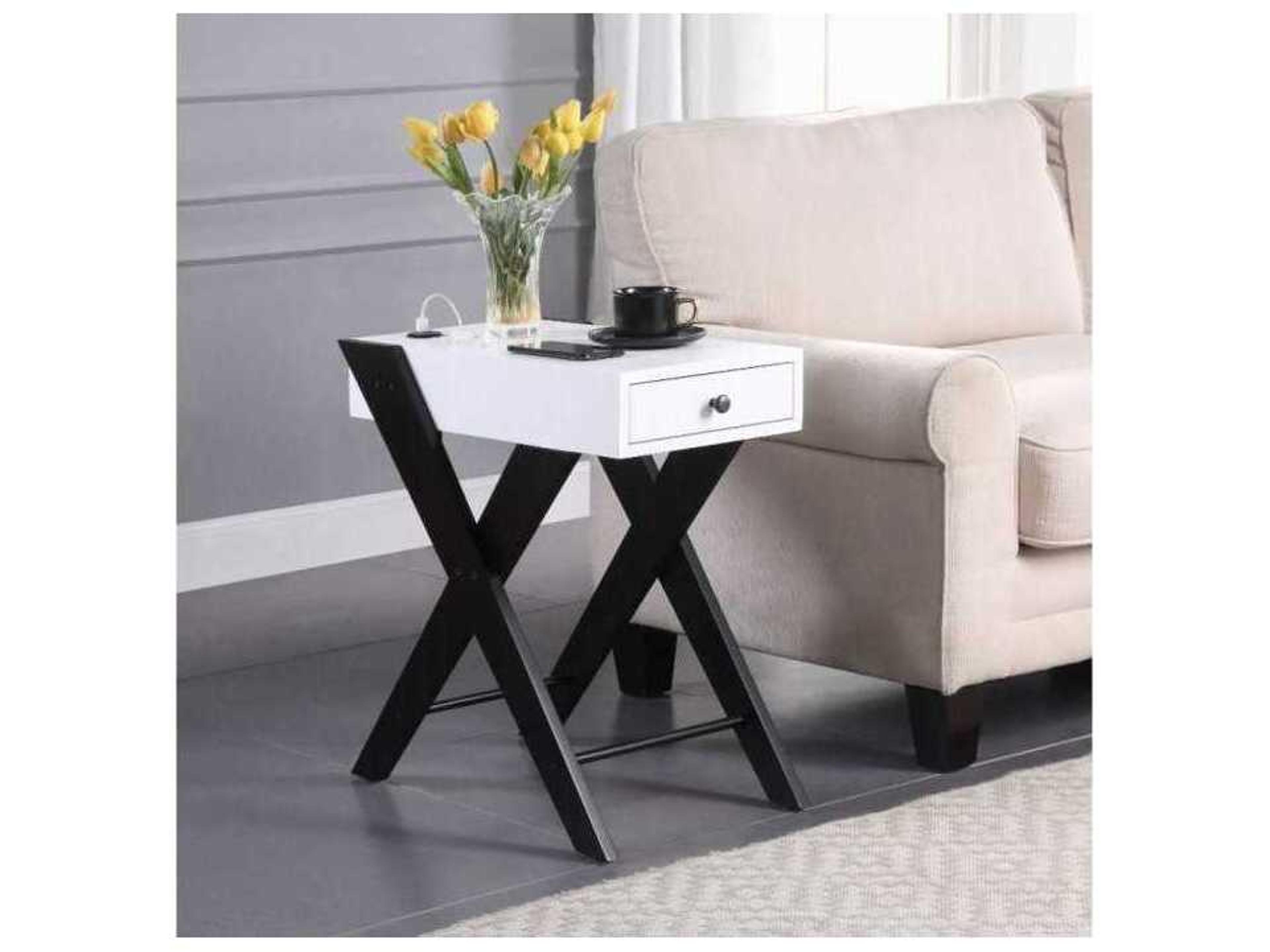 Acme Furniture Fierce Rectangular Wood White Black End Table