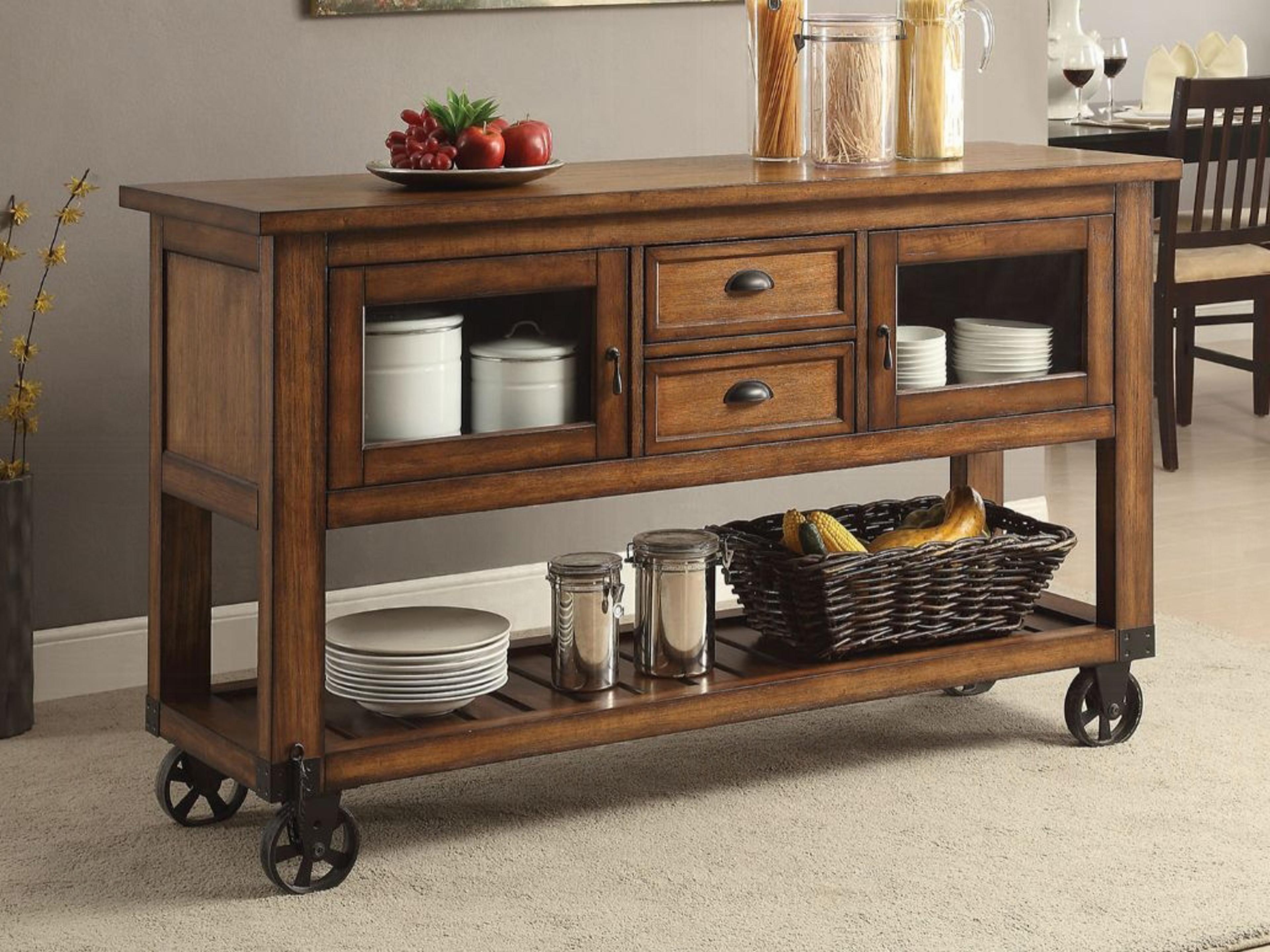 Wood Brown Distressed Chestnut Bar Cart