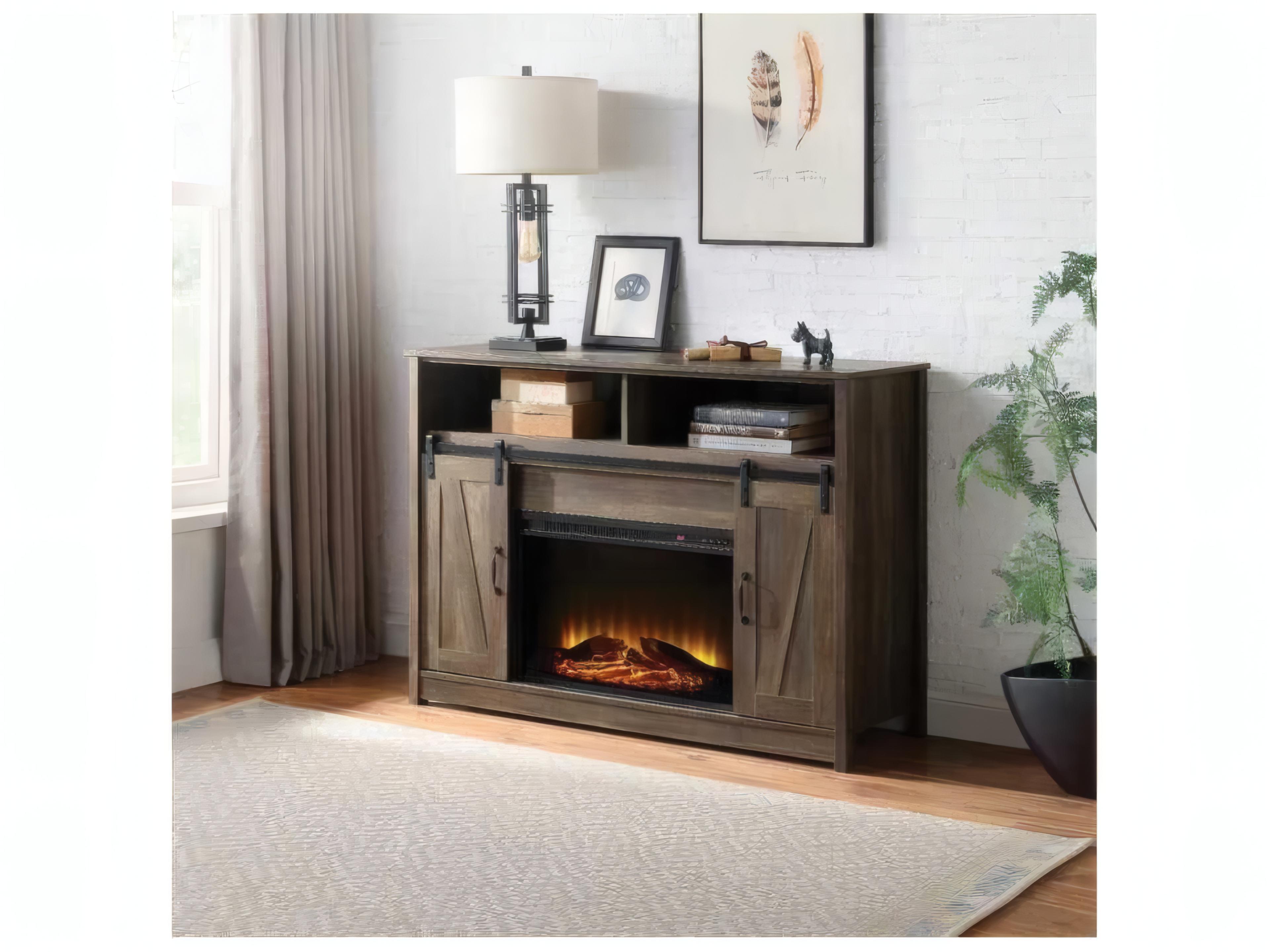 Acme Furniture Tobias Rustic Oak Electric Fireplace