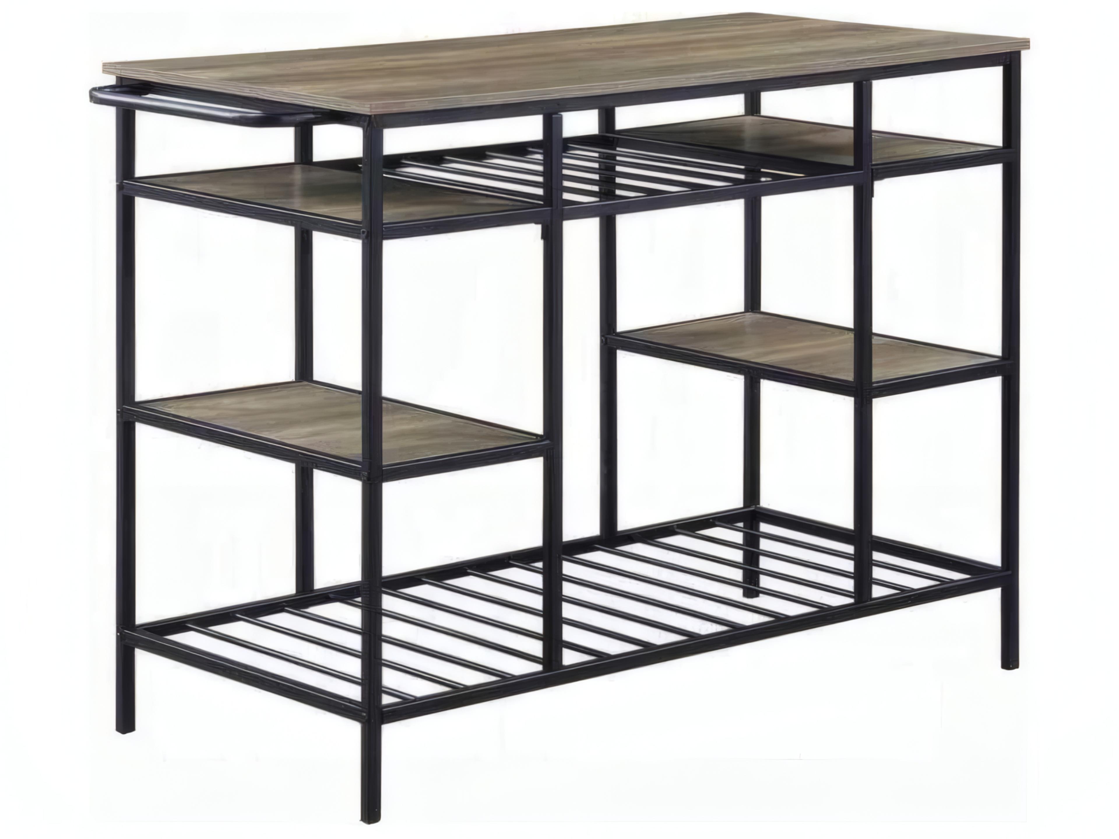 Wood Rustic Oak Black Bar Cart