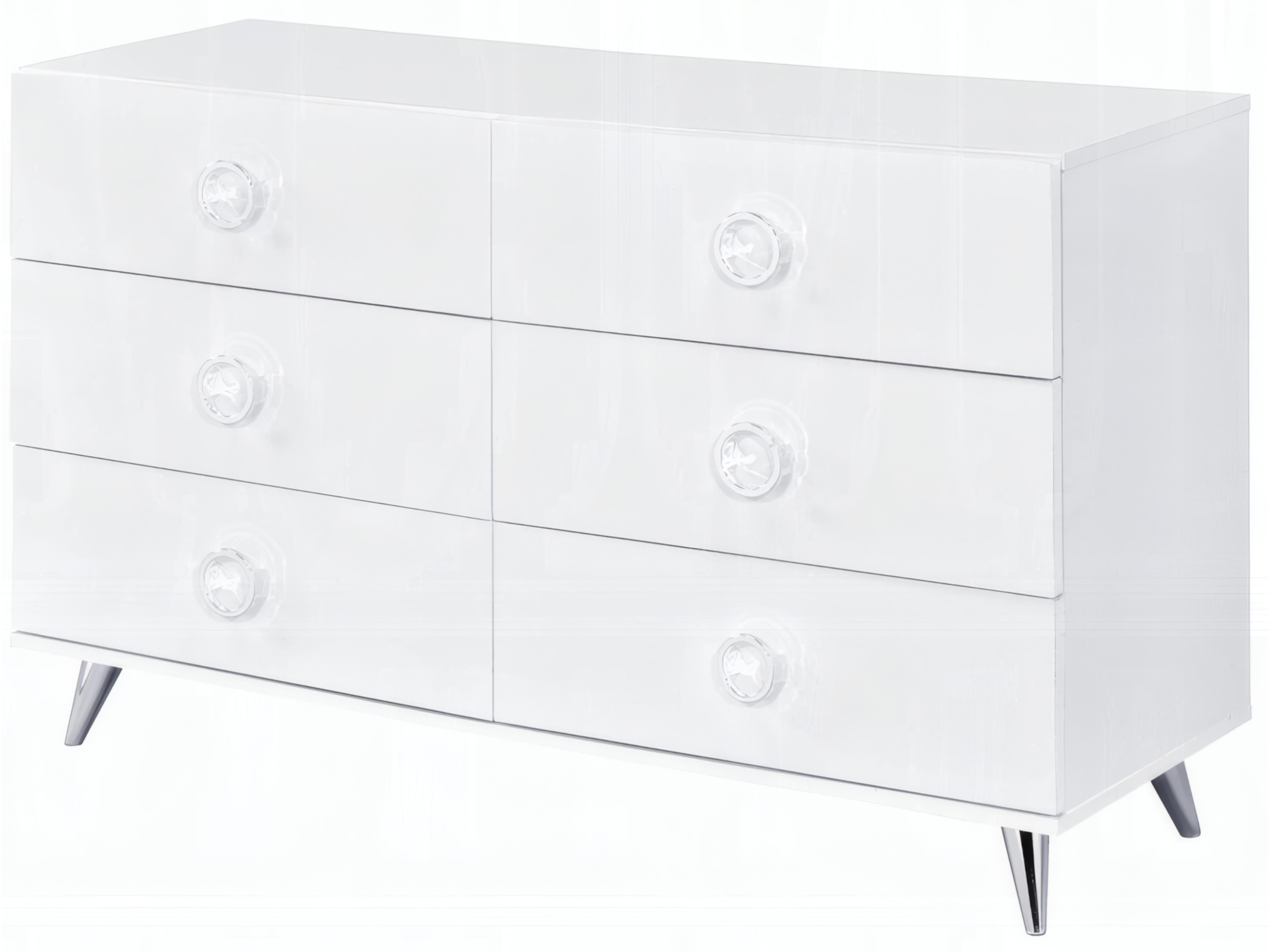 Perse 6-Drawer Dresser with Metal Legs in White Finish