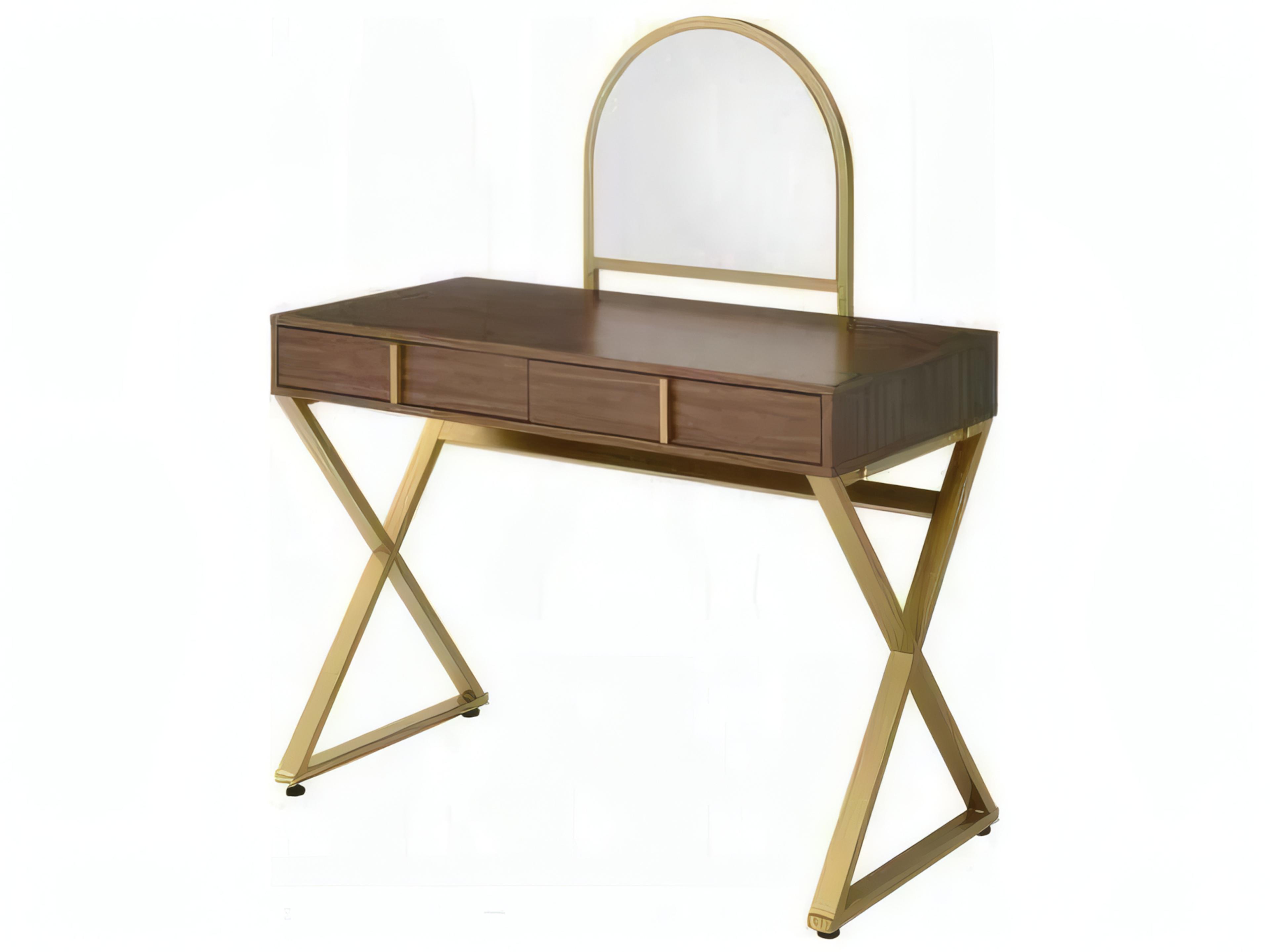 Coleen Walnut Gold Vanity Table