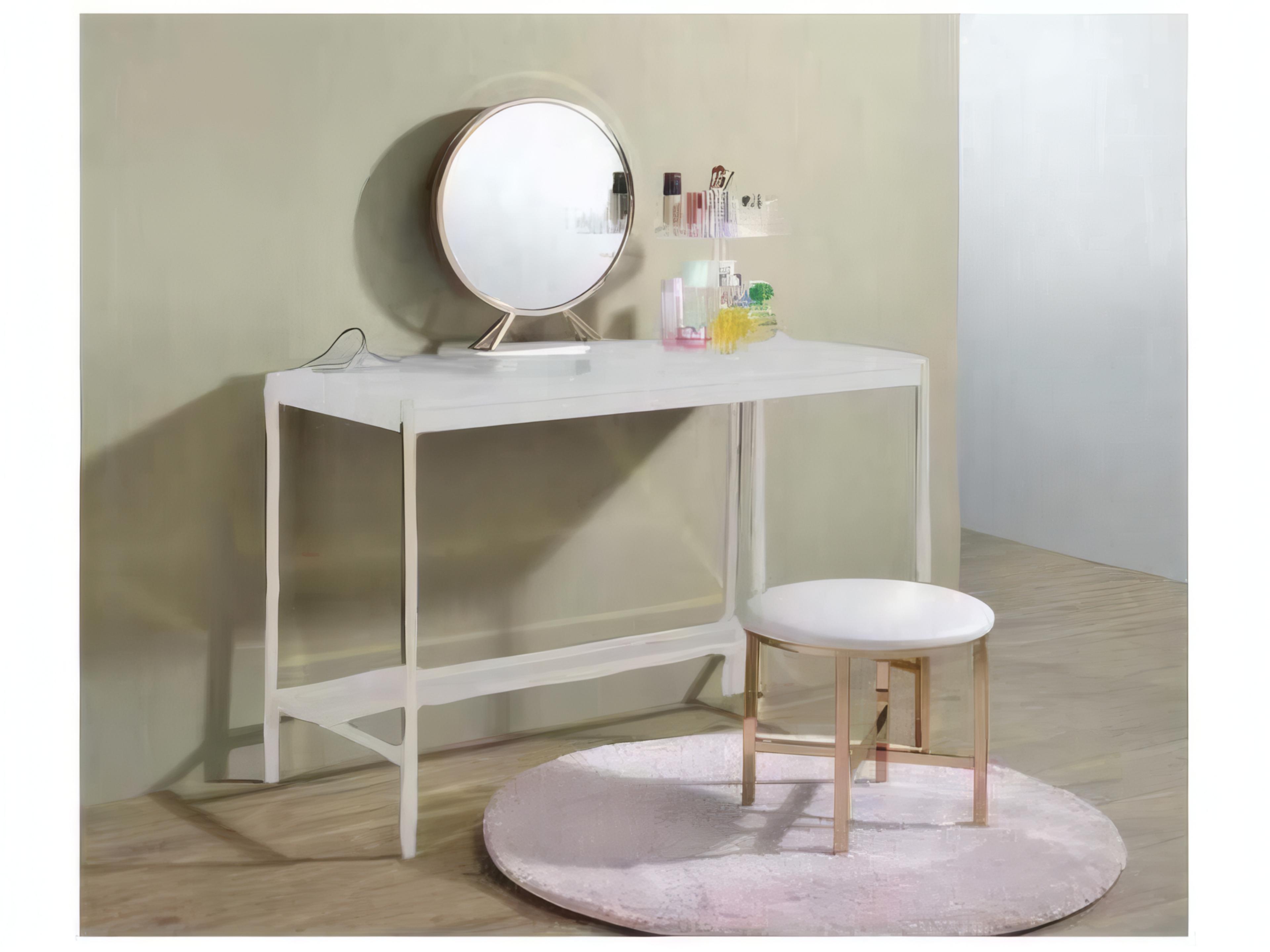Acme Furniture Midriaks Synthetic Leather White Gold Round Dresser Mirror
